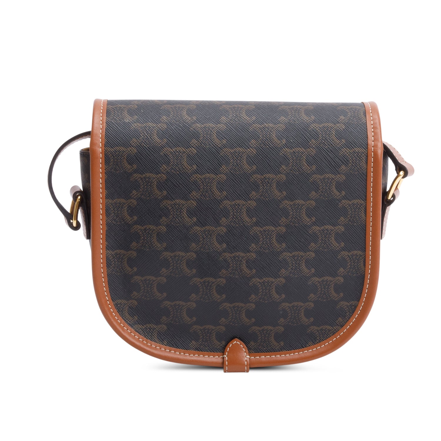 Celine 2021 Tan Triomphe Canvas and Calfskin Leather Medium Folco Crossbody Bag