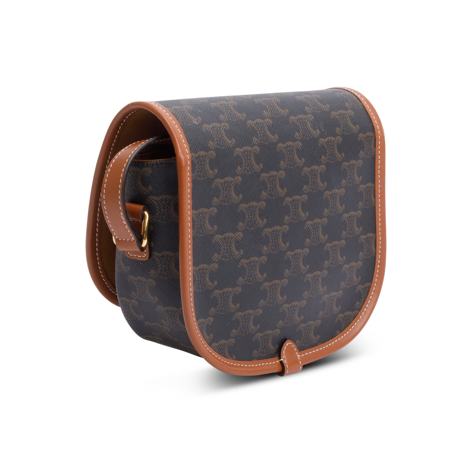 Celine 2021 Tan Triomphe Canvas and Calfskin Leather Medium Folco Crossbody Bag