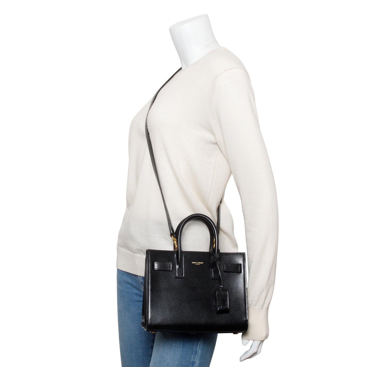 Saint Laurent 2021 Black Smooth Leather Nano Sac De Jour w/ Strap
