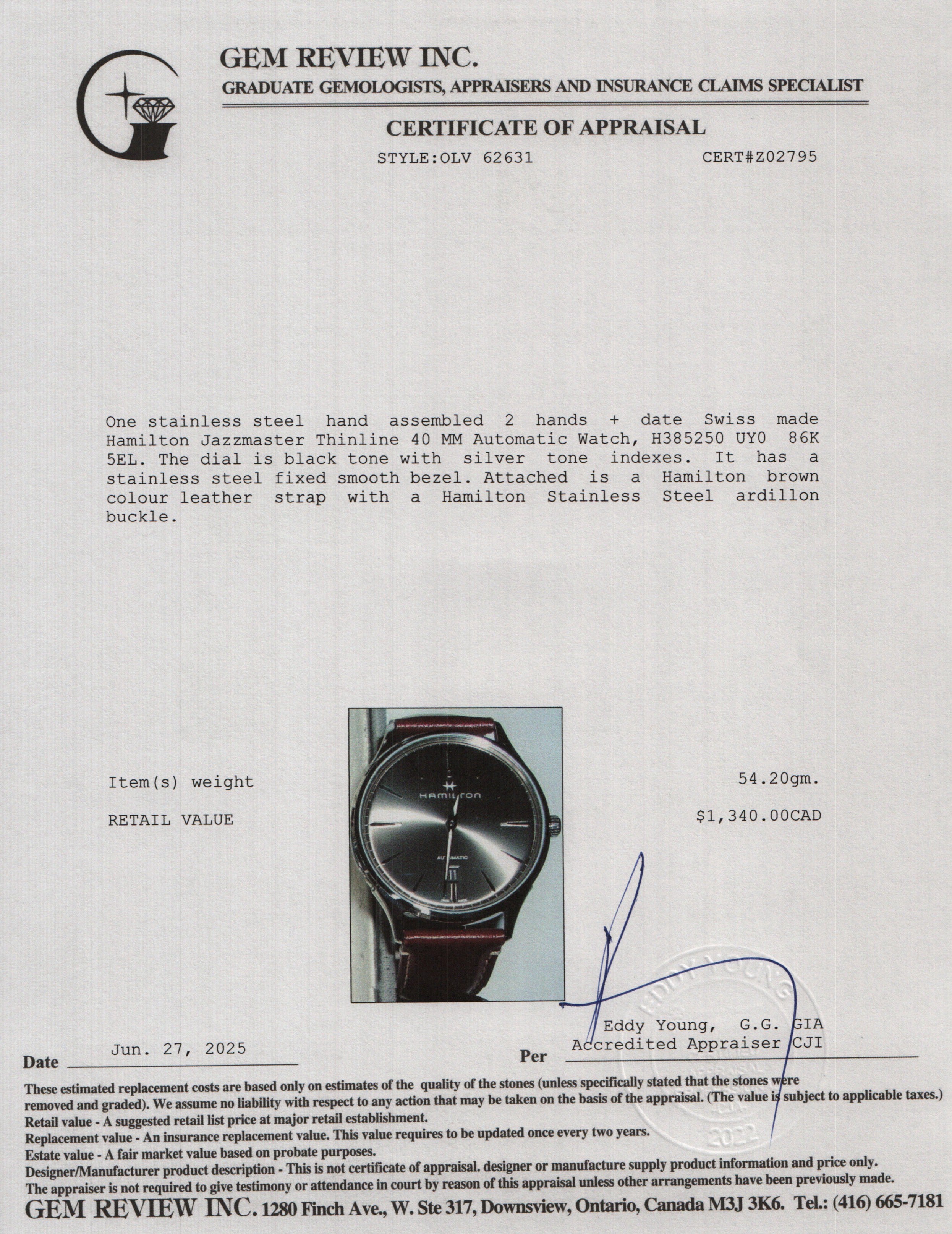 HamiltonStainless Steel Jazzmaster Thinline 40 MM Automatic Watch