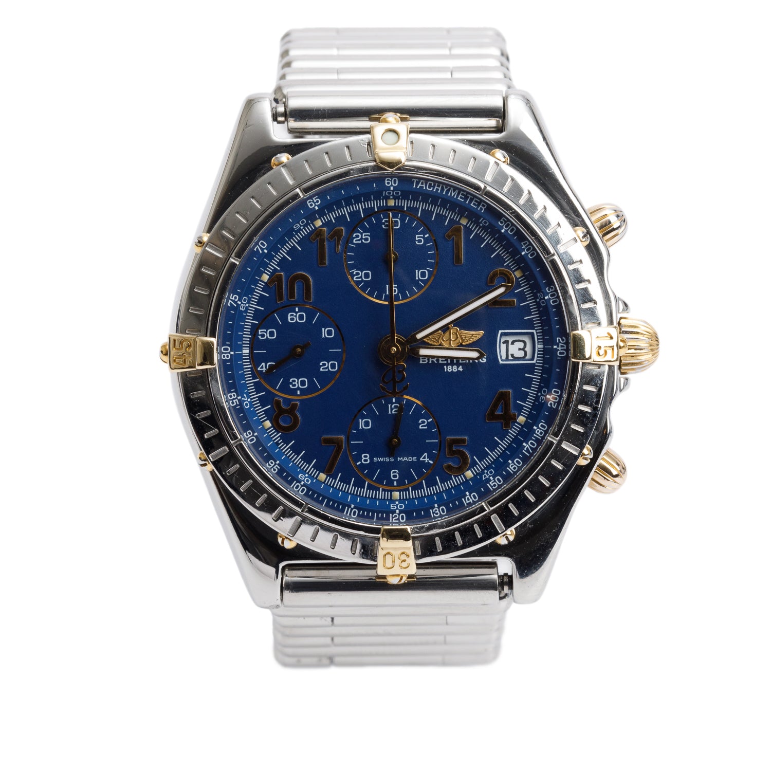 Breitling Stainless Steel & 18k Yellow Gold Chronomat 40 MM Automatic Chronograph Blue Dial Watch