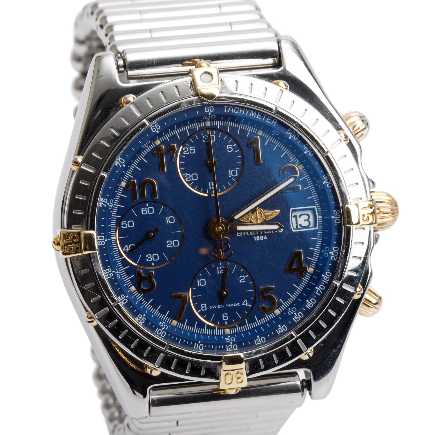 Breitling Stainless Steel & 18k Yellow Gold Chronomat 40 MM Automatic Chronograph Blue Dial Watch