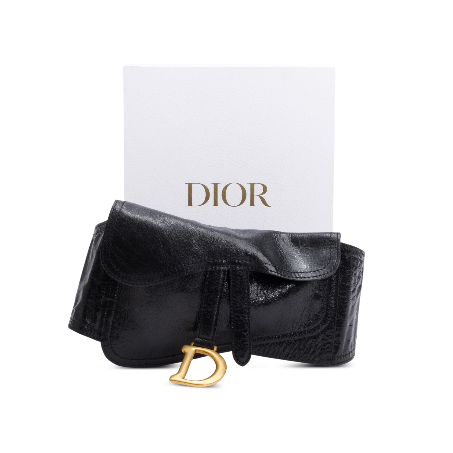 Christian Dior Black Calf Leather Saddle Waist Belt w/ Box