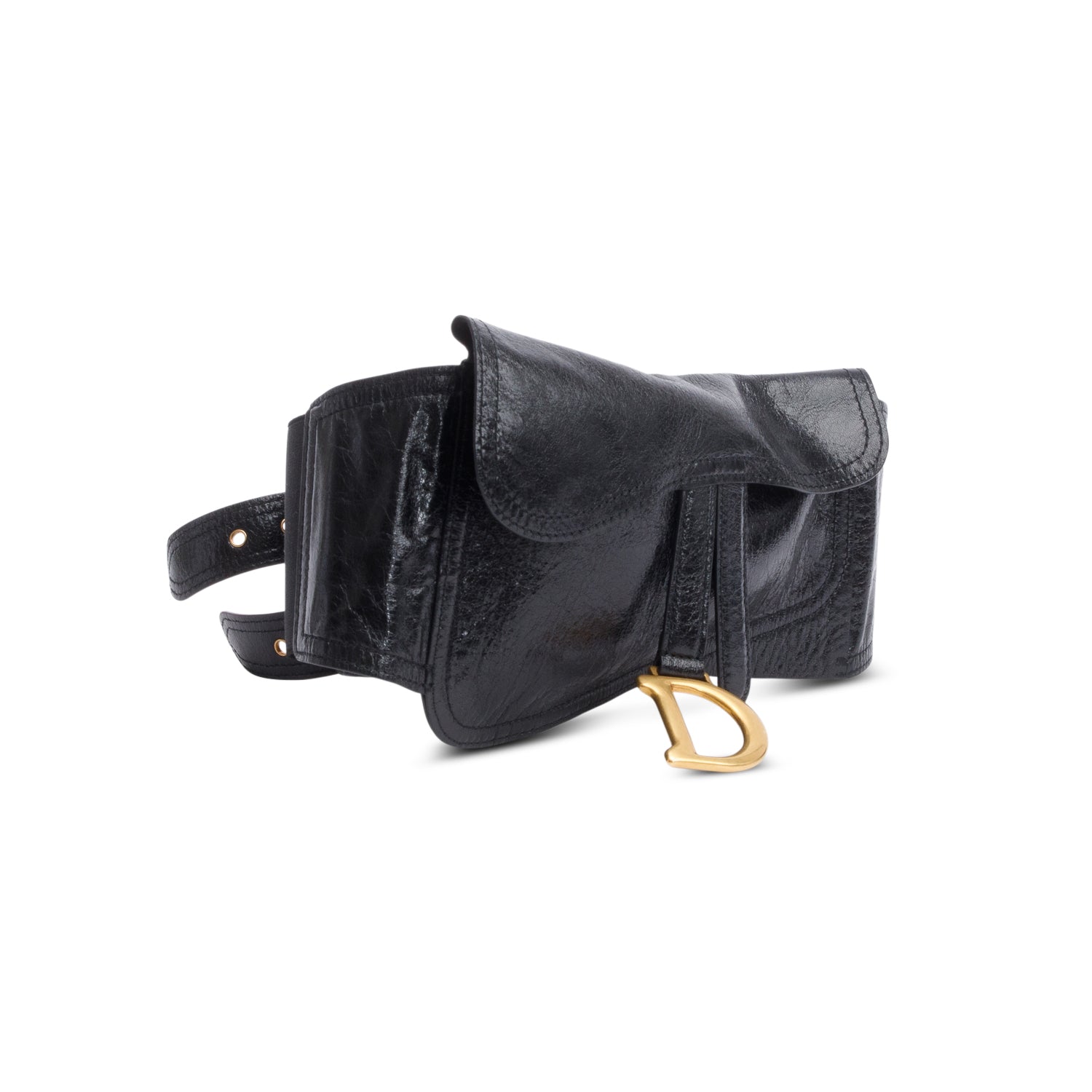 Christian Dior Black Calf Leather Saddle Waist Belt w/ Box