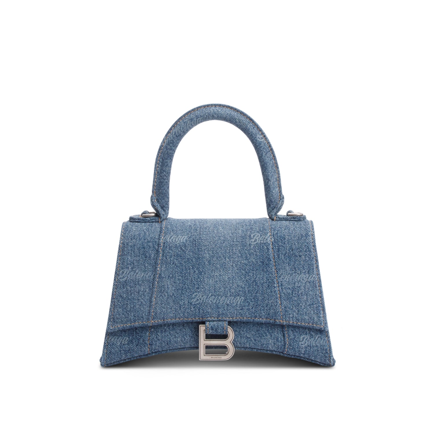 Balenciaga Blue Logo Denim Small Hourglass Top Handle Bag