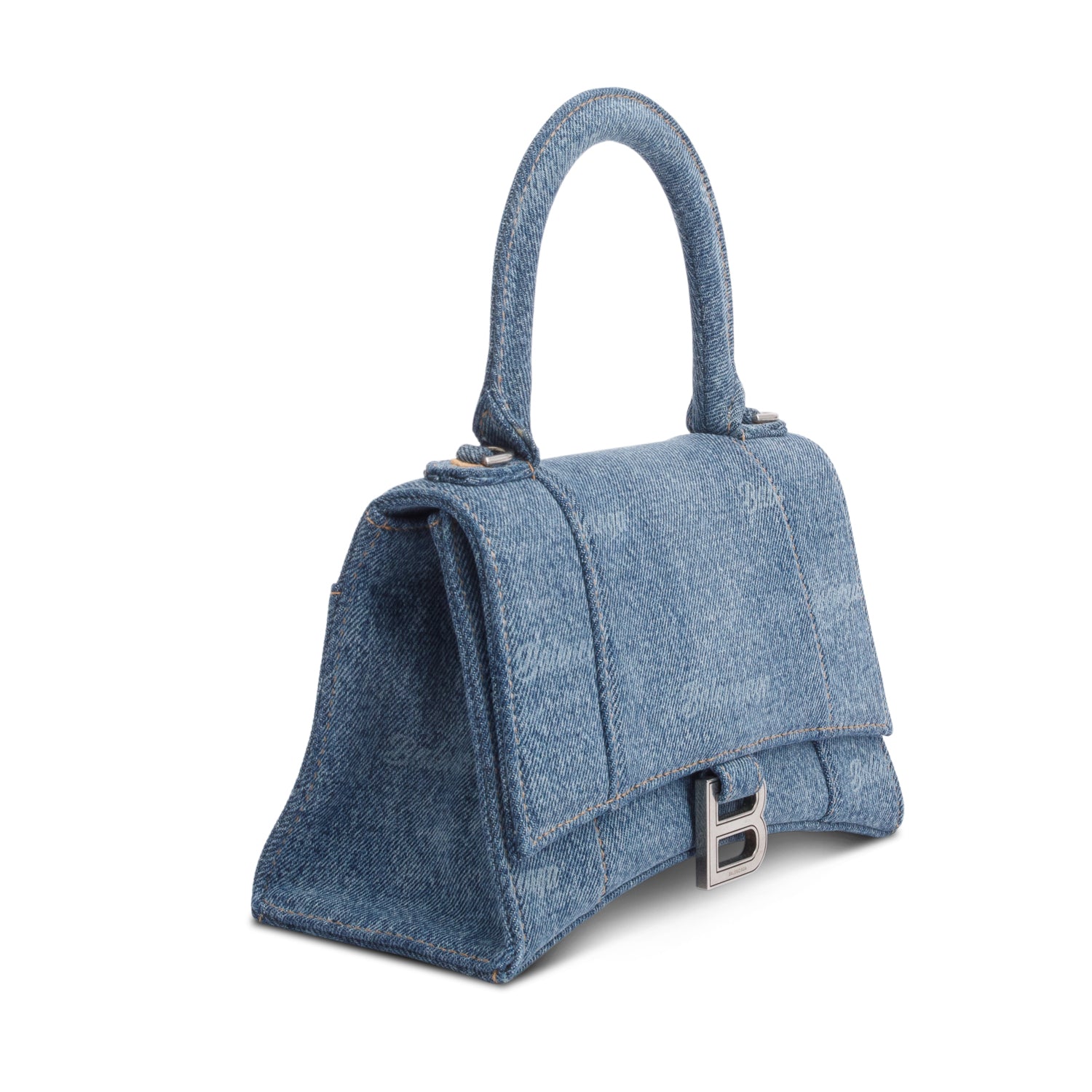Balenciaga Blue Logo Denim Small Hourglass Top Handle Bag