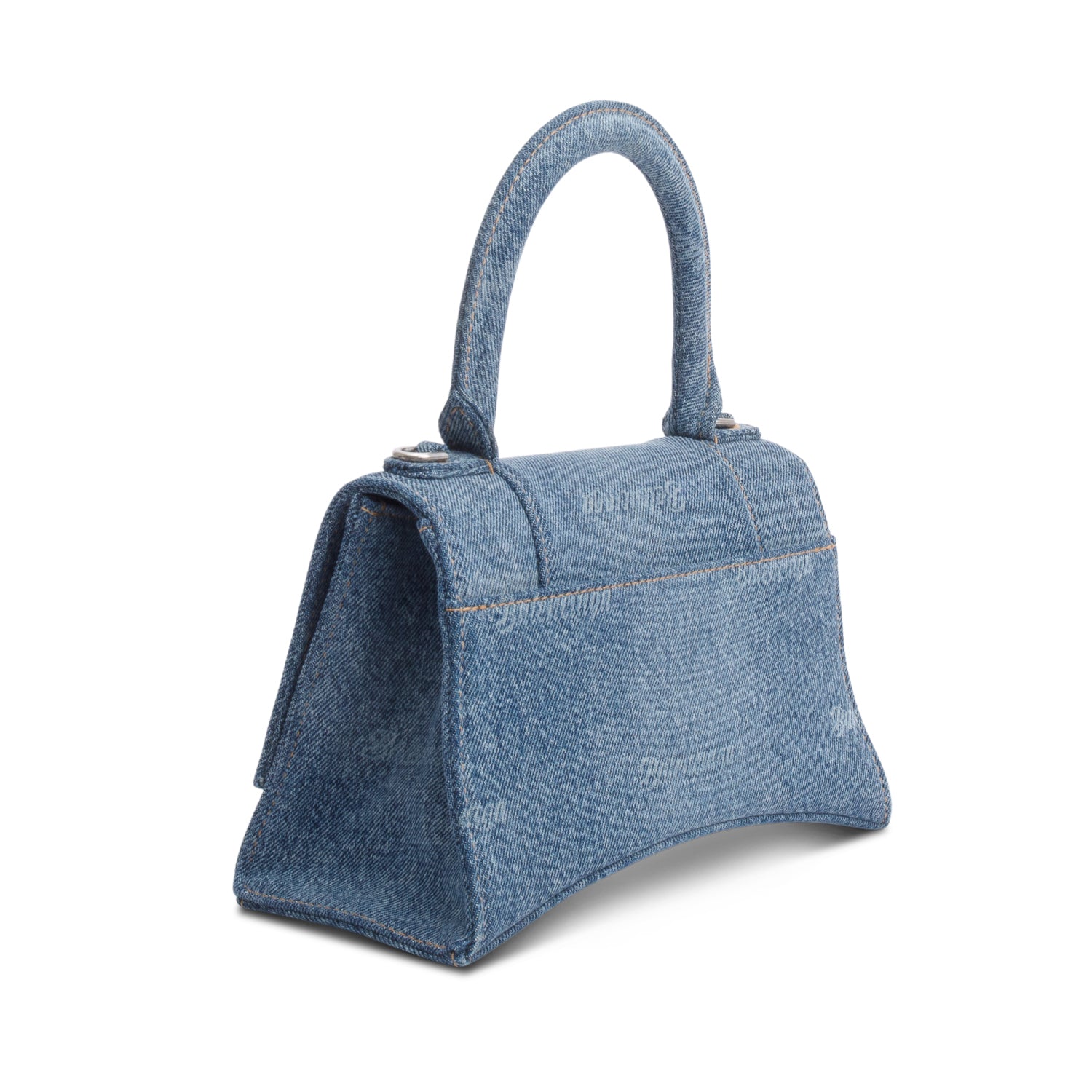 Balenciaga Blue Logo Denim Small Hourglass Top Handle Bag