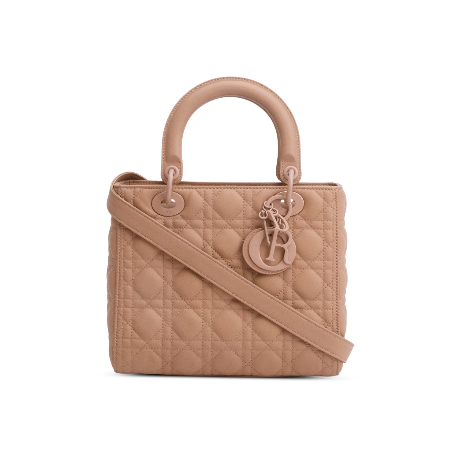 Christian Dior 2020 Blush Ultramatte Cannage Leather Medium Lady Dior Bag w/ Strap & Authenticity Card