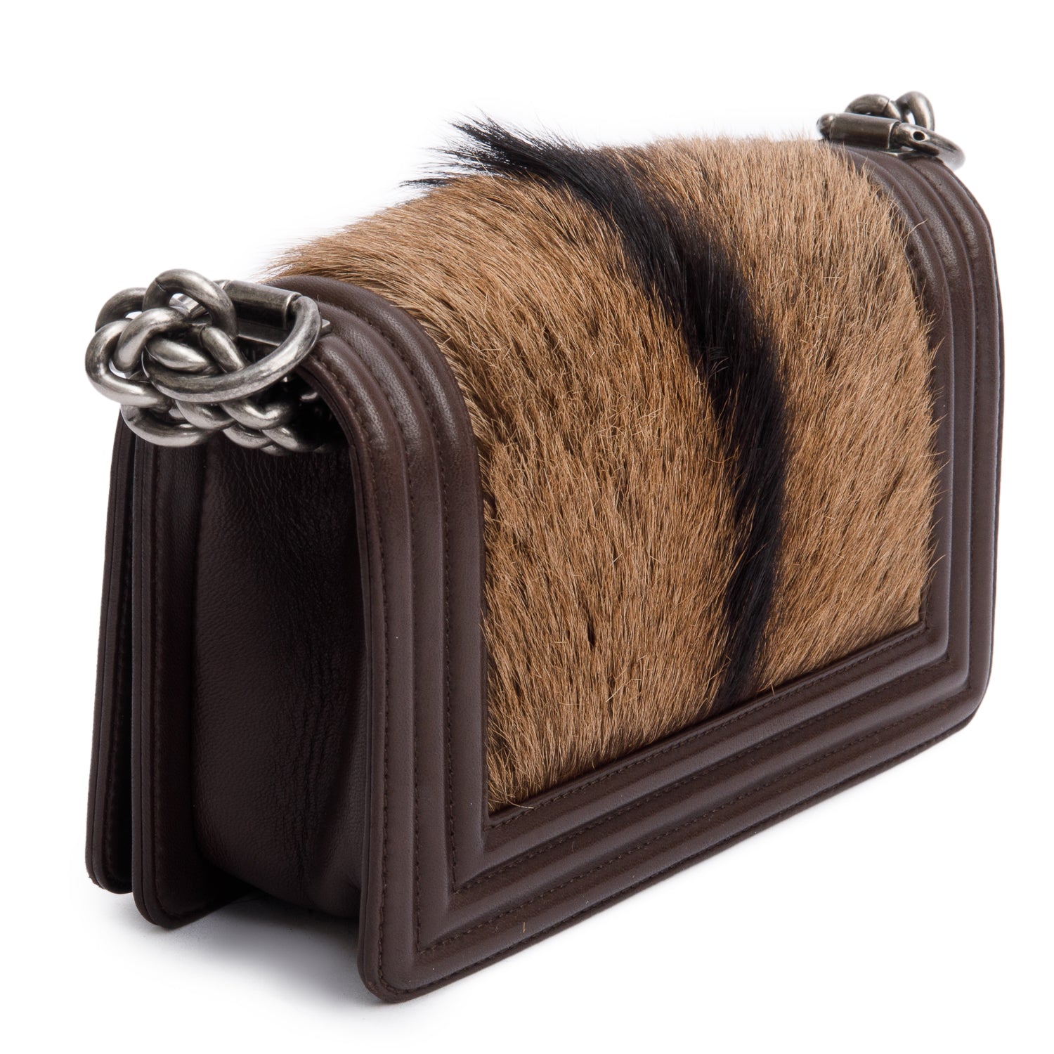 Chanel Brown Lambskin Leather Ponyhair Small Boy Bag w/ Authenticity Card