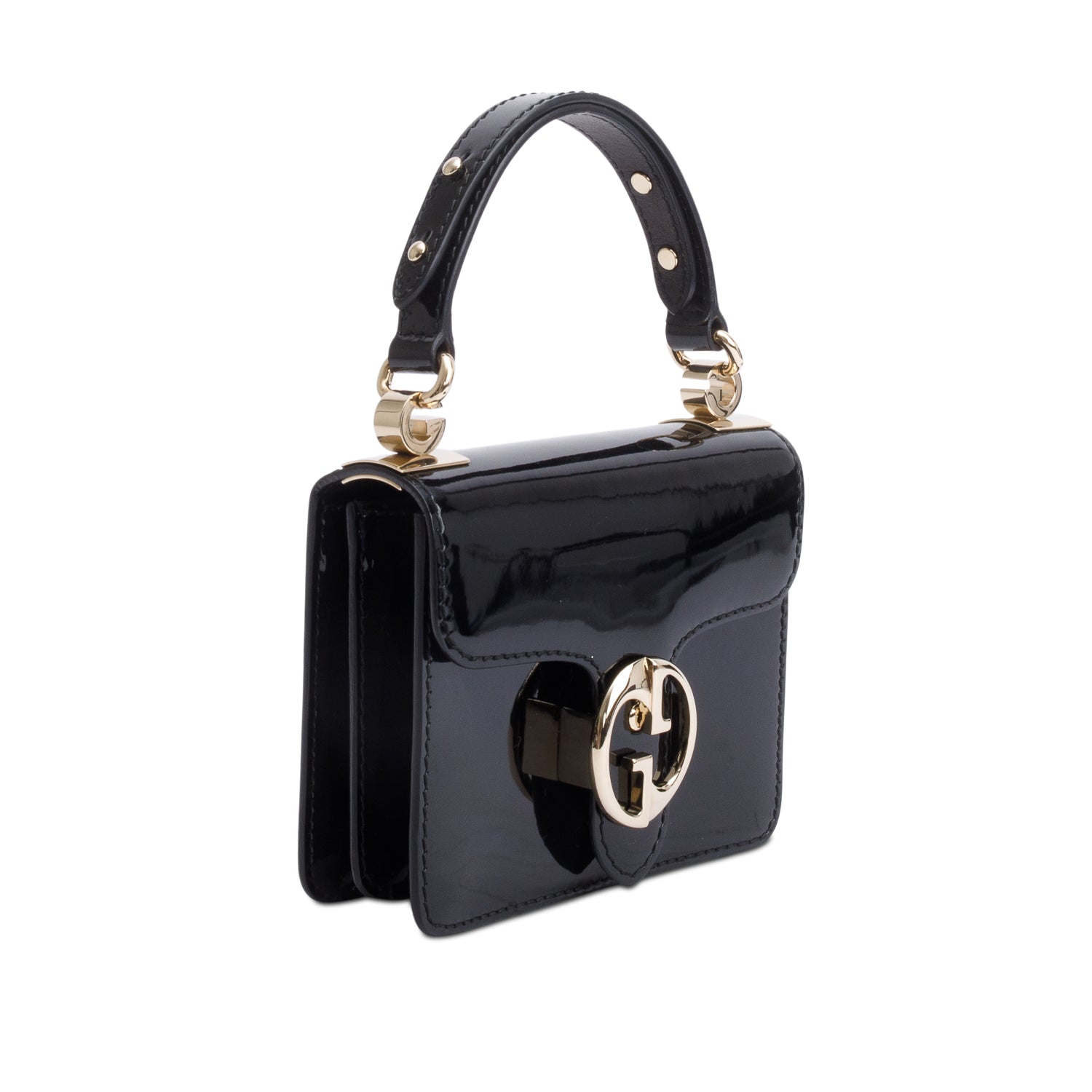 Gucci Black Patent Leather 1973 Flap Handle Bag