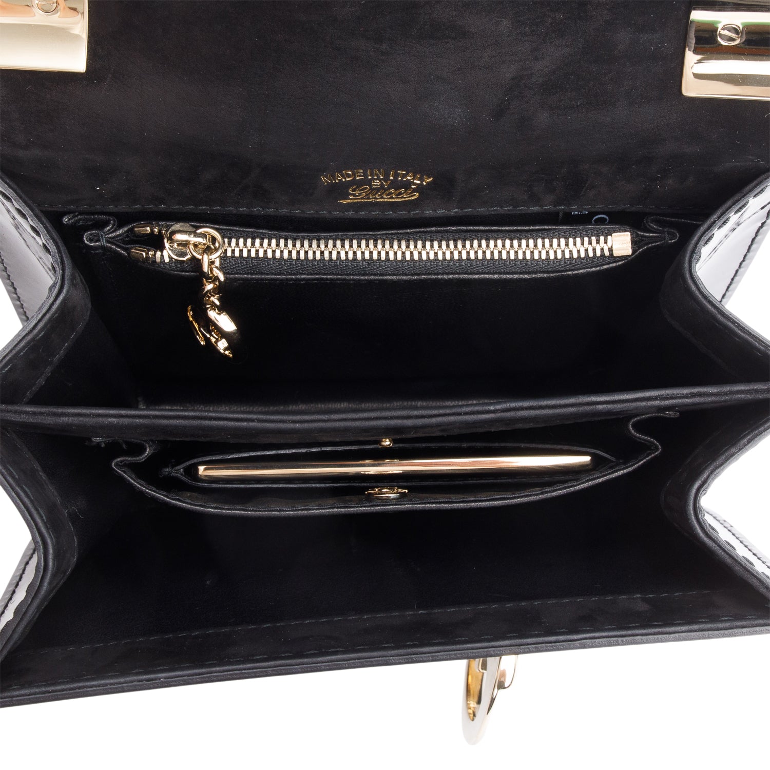 Gucci Black Patent Leather 1973 Flap Handle Bag