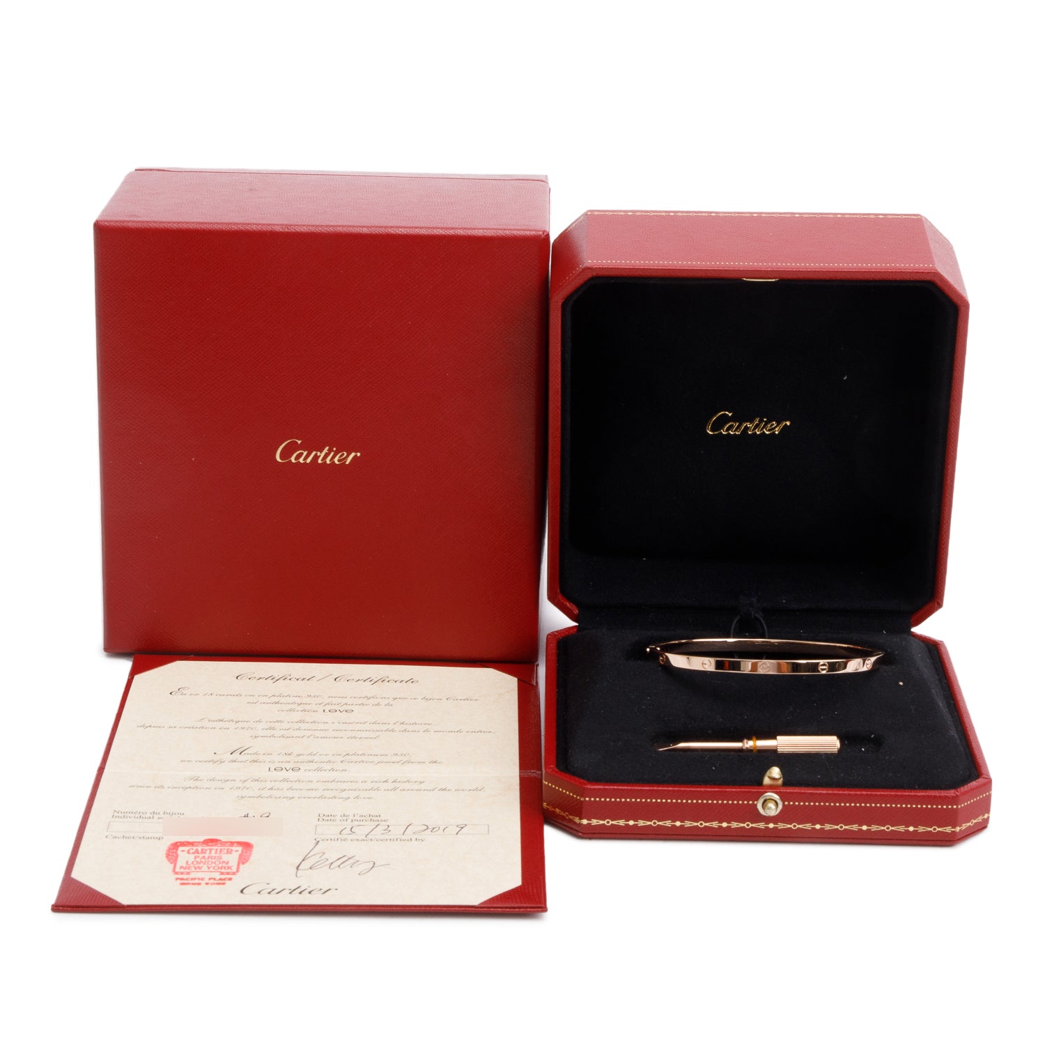 Cartier 18k Rose Gold 3.65 MM Love Bracelet, Small Model, Size 19 w/ Box & Certificate