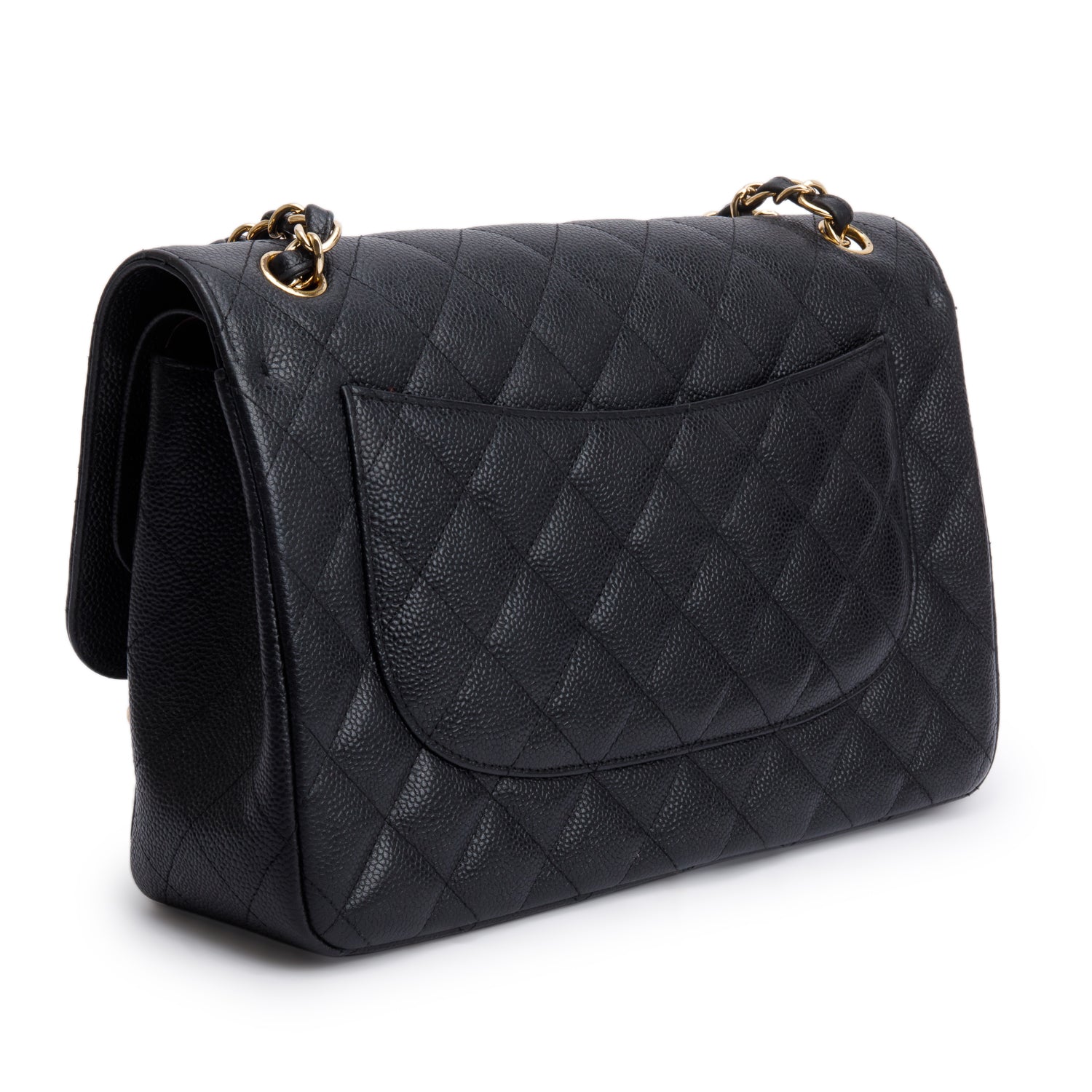 Chanel Black Quilted Caviar Leather Classic Jumbo Double Flap Bag w/ Box & Authenticity Card