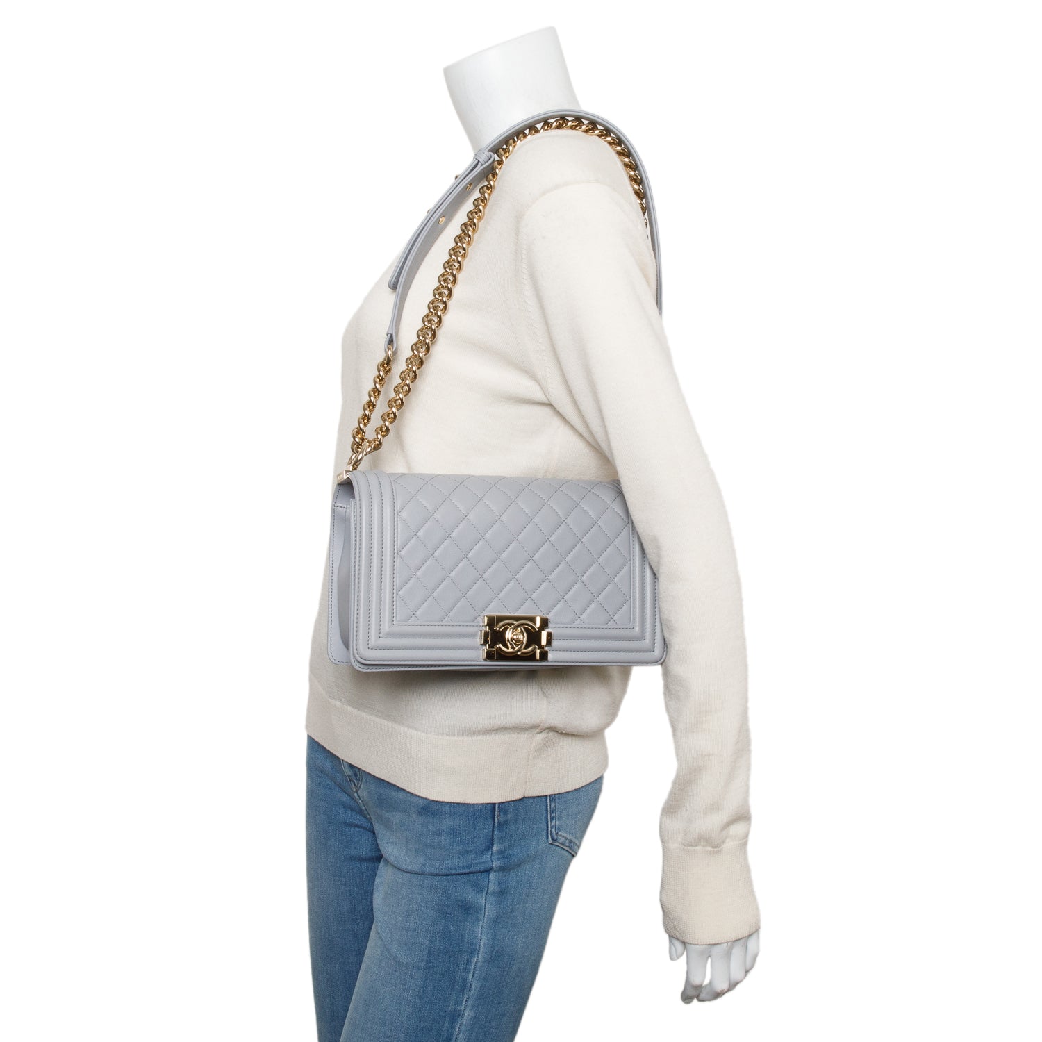 Chanel Grey Quilted Calfskin Leather Medium Boy Bag w/ Box & Authenticity Card