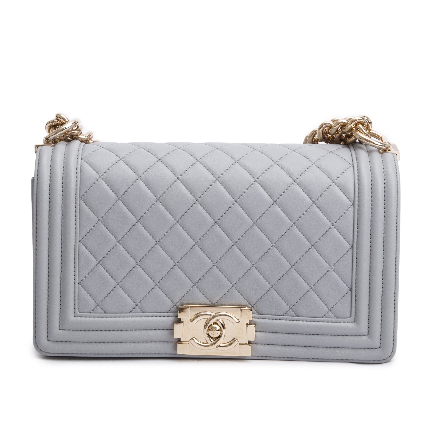 Chanel Grey Quilted Calfskin Leather Medium Boy Bag w/ Box & Authenticity Card