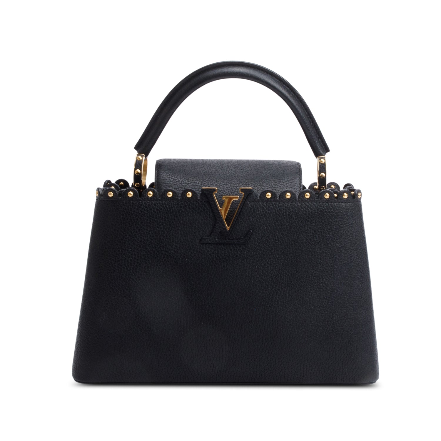 Louis Vuitton Black Taurillon Studded Capucines MM w/ Strap