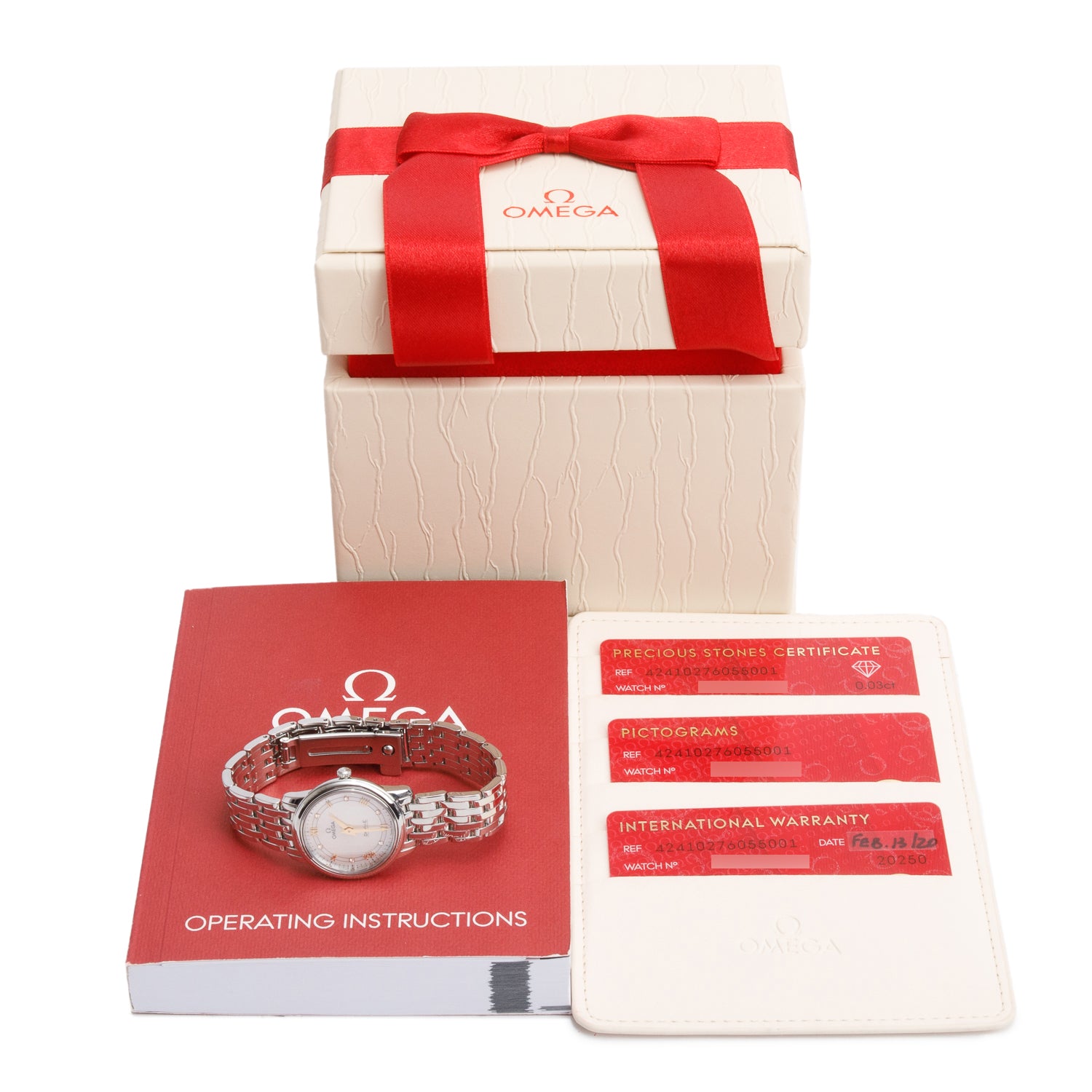 Omega Stainless Steel De Ville Prestige 27.4 MM Quartz Watch Mother of Pearl Diamond Dial w/ Box & Papers