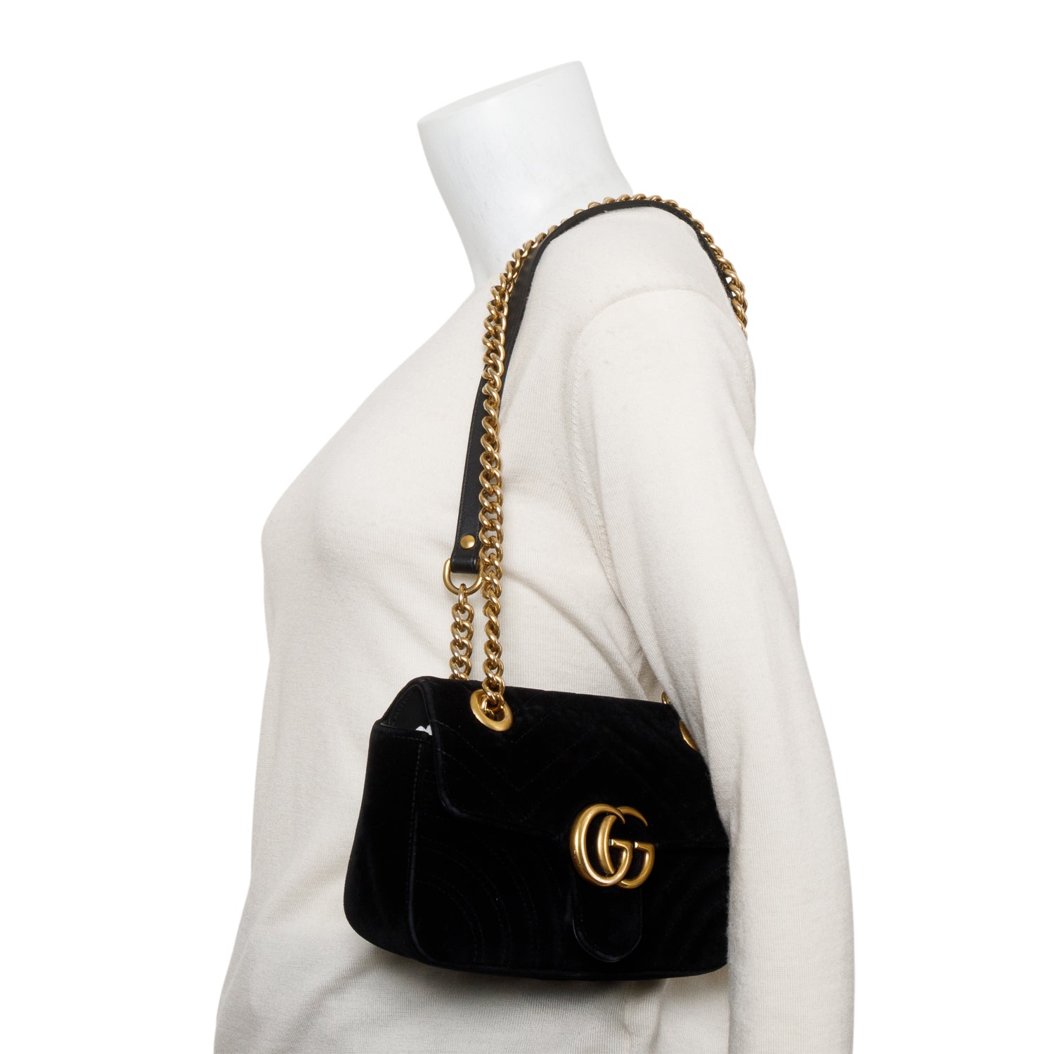 Gucci Black Velvet Matelasse GG Marmont Mini Shoulder Bag