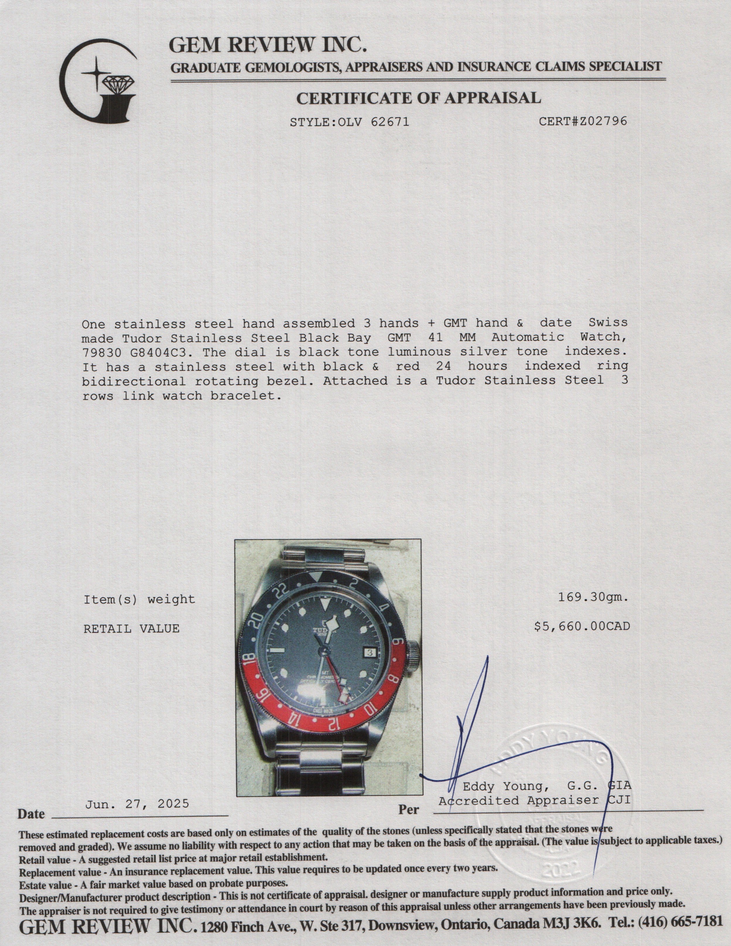 Tudor Stainless Steel Black Bay 'Pepsi' GMT 41 MM Automatic Watch 79830