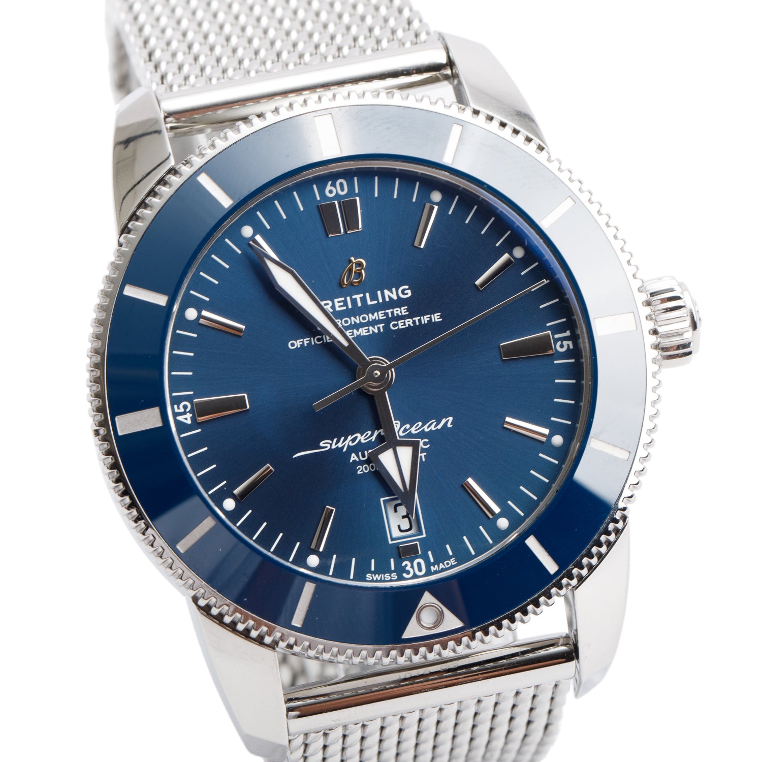 Breitling Stainless Steel Superocean Heritage B20 46 MM Automatic Watch Blue Dial AB2020 w/ Box & Papers