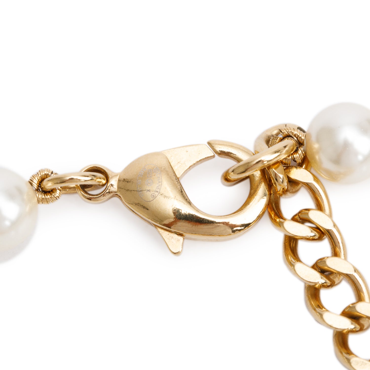 Chanel 2023 Gold-Plated Matelasse CC Flap Bag Faux Pearl Necklace w/ Box