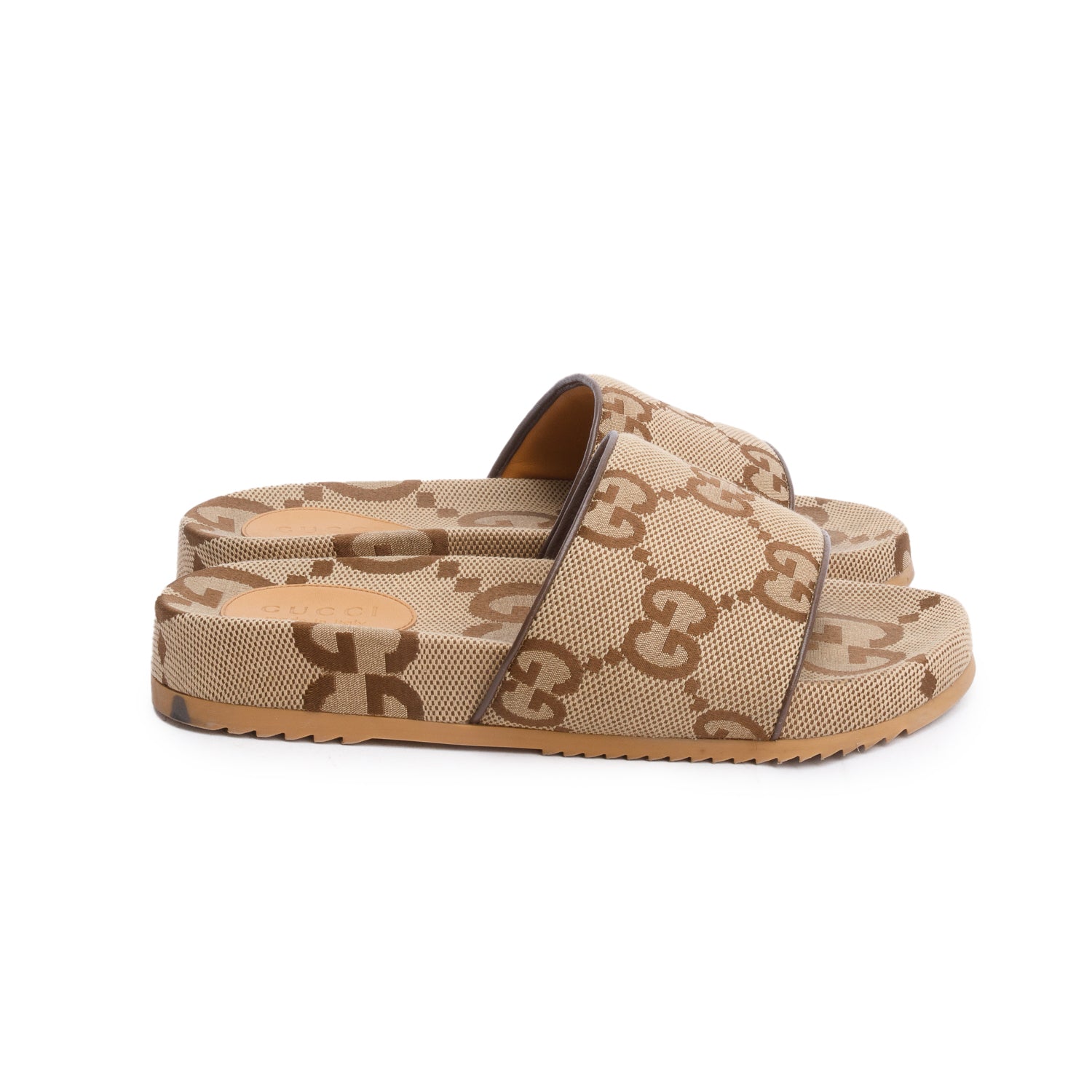 Gucci Beige & Ebony Maxi GG Canvas Platform Slide Sandal, Size 9 w/ Box