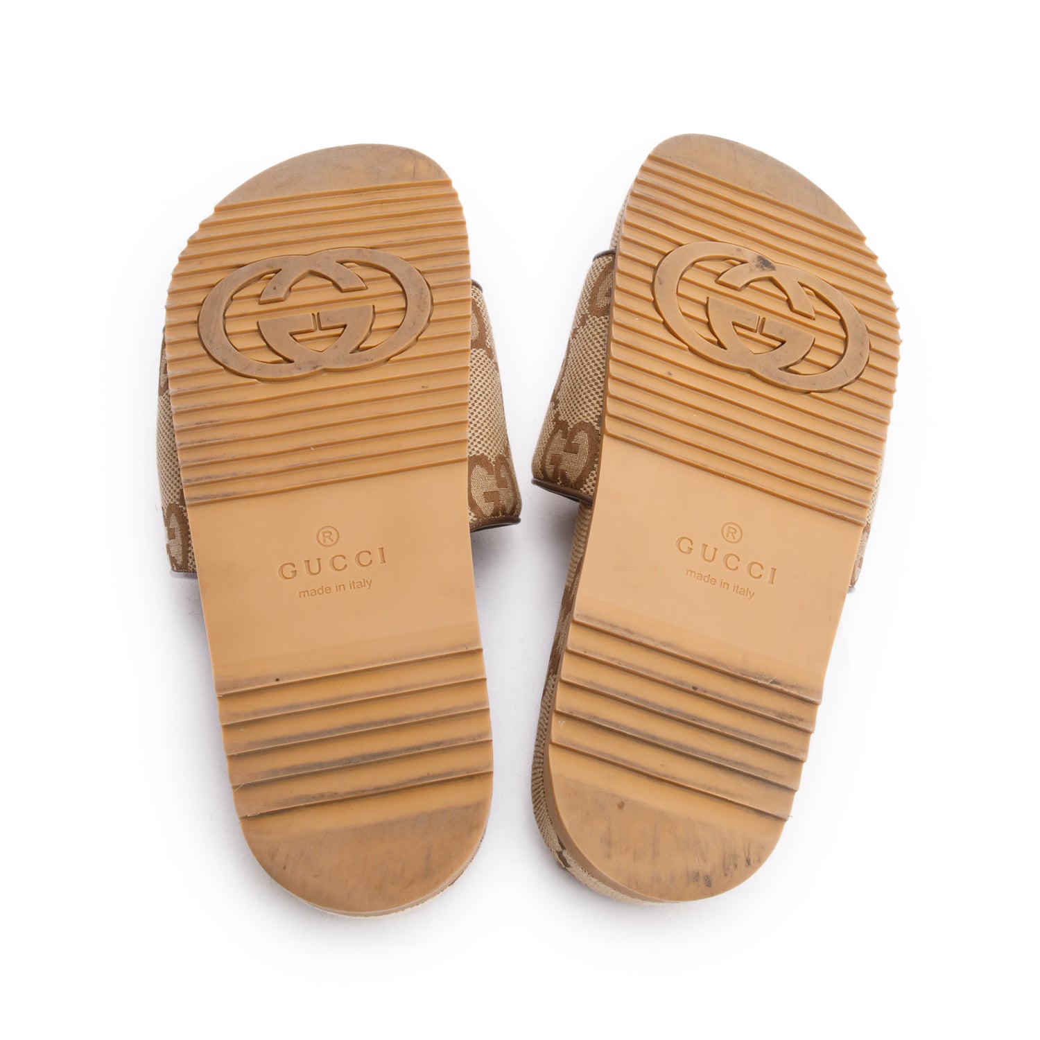 Gucci Beige & Ebony Maxi GG Canvas Platform Slide Sandal, Size 9 w/ Box