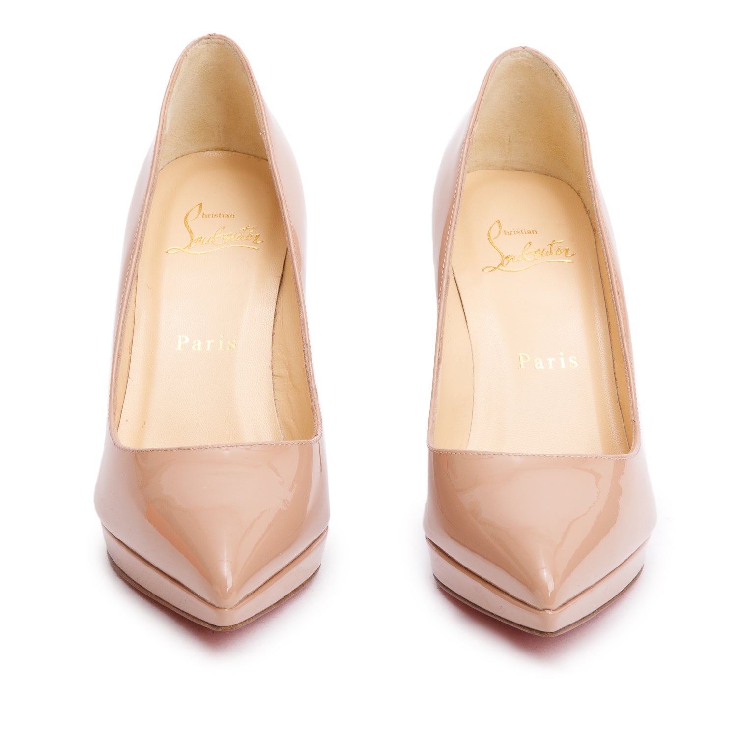 Christian Louboutin Nude Patent Leather Pigalle Plato 100 Pumps, Size 35 w/ Box