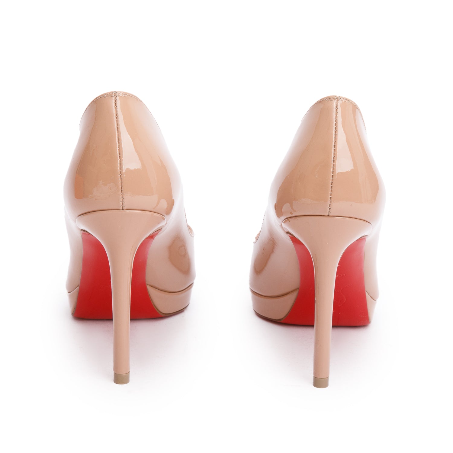 Christian Louboutin Nude Patent Leather Pigalle Plato 100 Pumps, Size 35 w/ Box