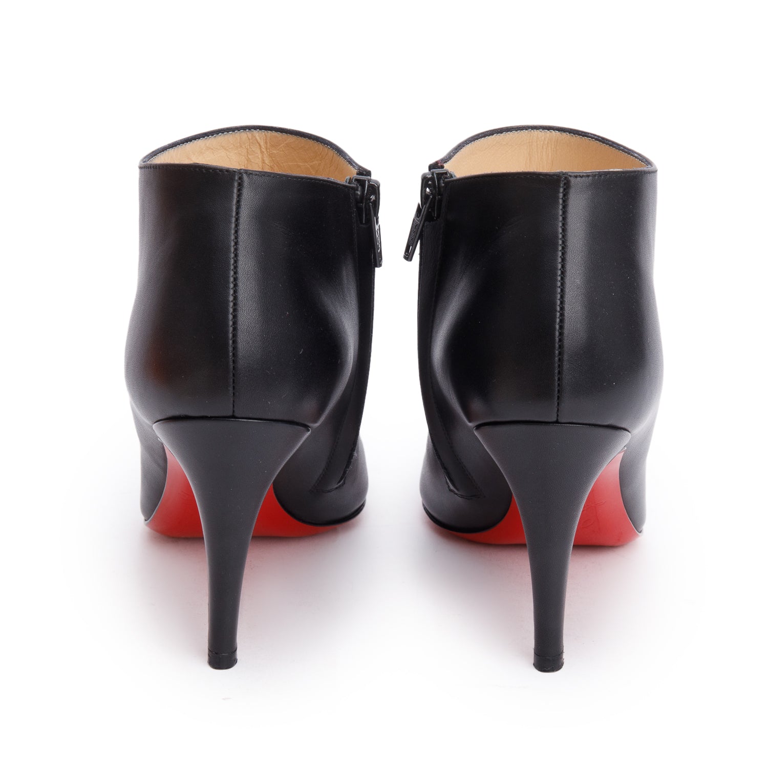 Christian Louboutin Black Calfskin Leather Belle Ankle Boots, Size 35 w/ Box