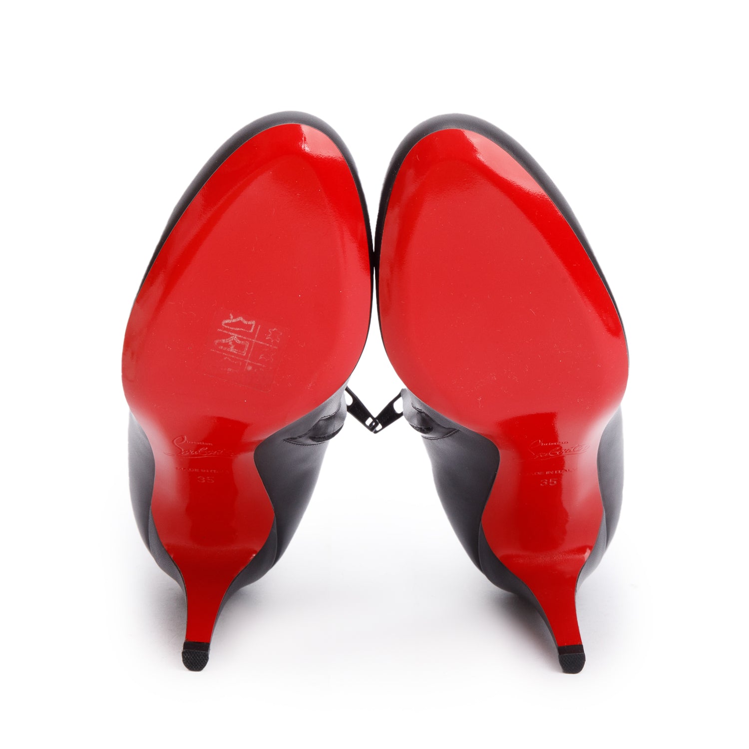 Christian Louboutin Black Calfskin Leather Belle Ankle Boots, Size 35 w/ Box