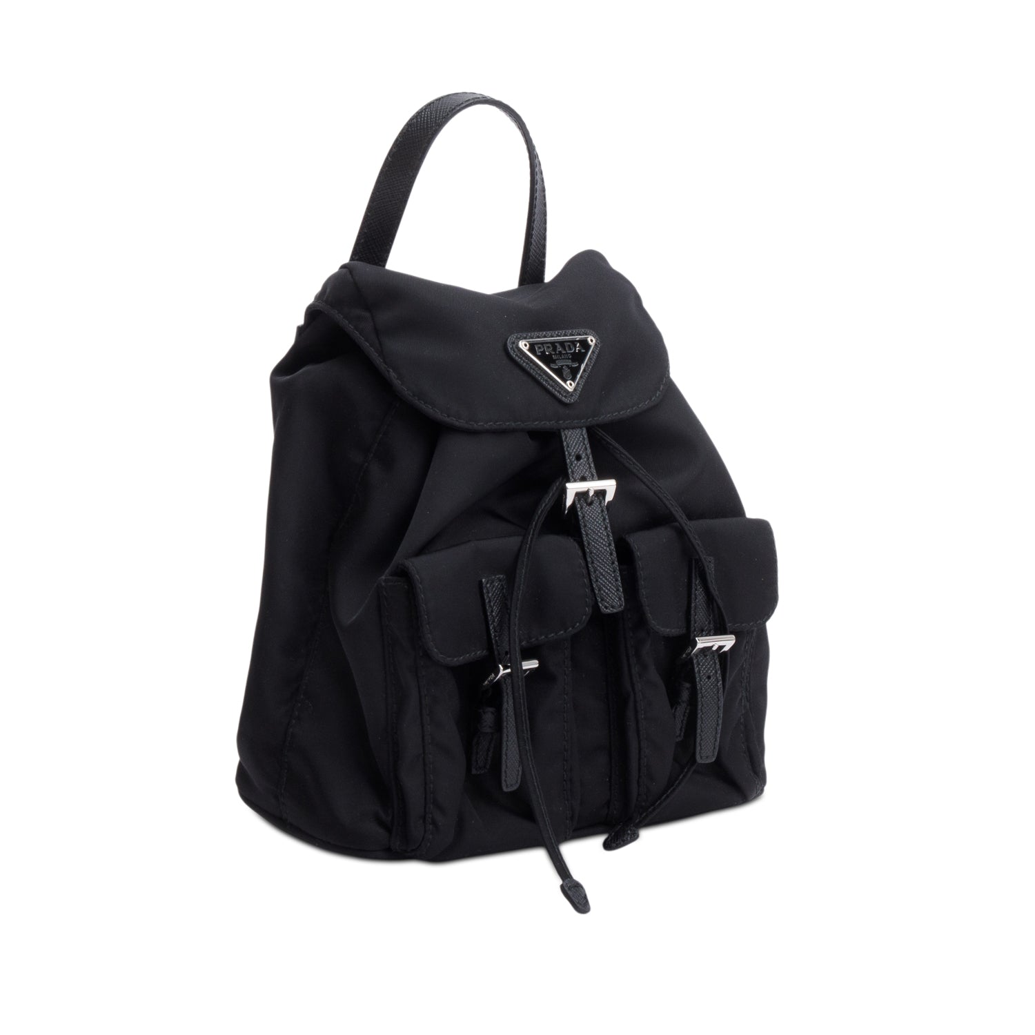 Prada Black Tessuto Nylon & Saffiano Leather Mini Double Pocket Chain Shoulder Bag