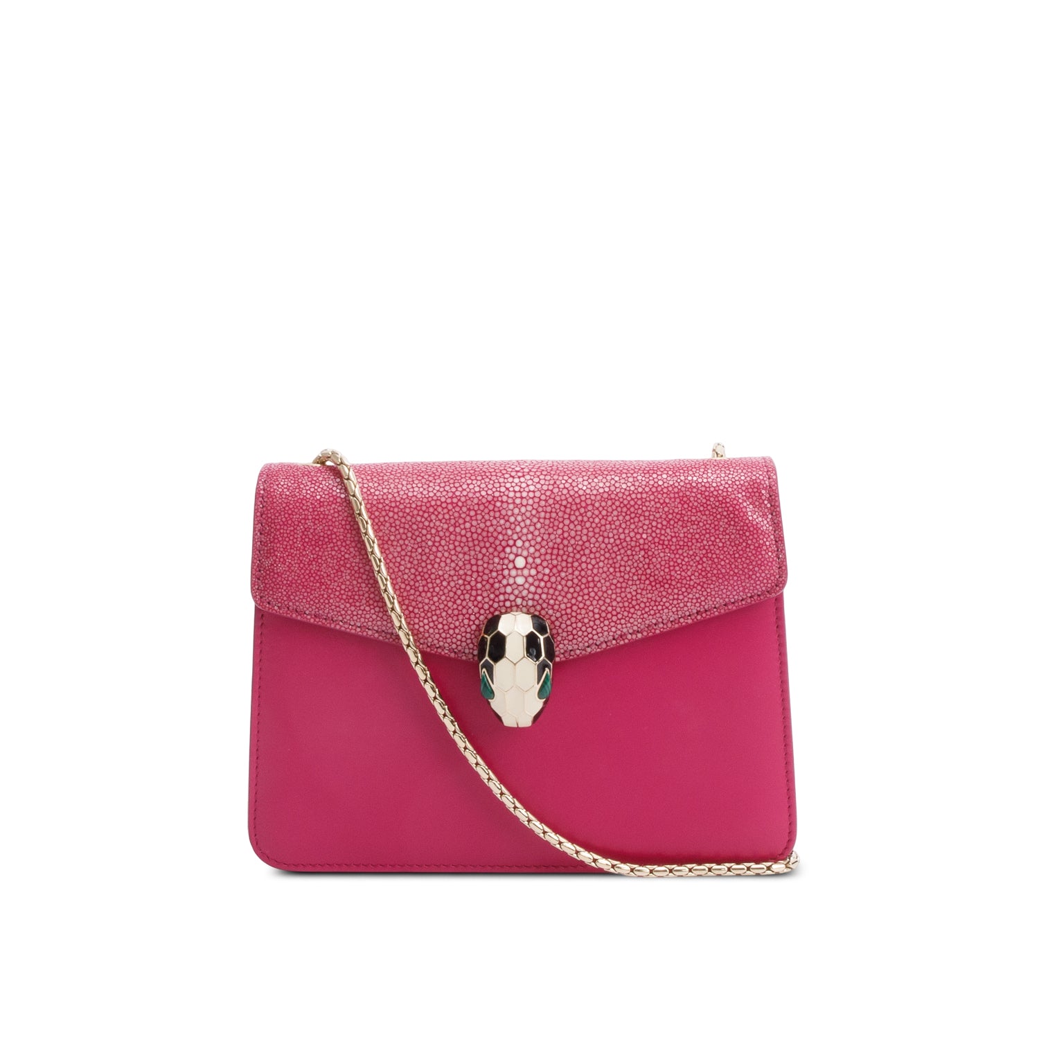 BVLGARI Pink Calfskin Leather Stingray Trim Serpenti Forever Crossbody Bag