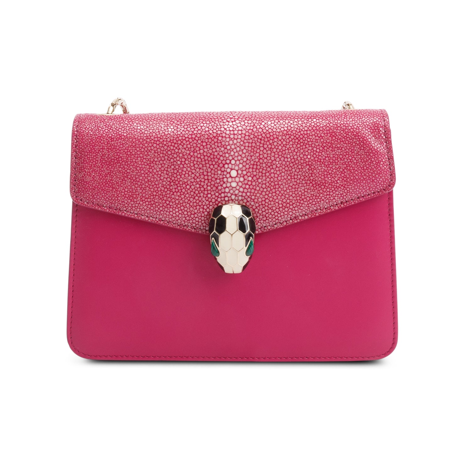 BVLGARI Pink Calfskin Leather Stingray Trim Serpenti Forever Crossbody Bag