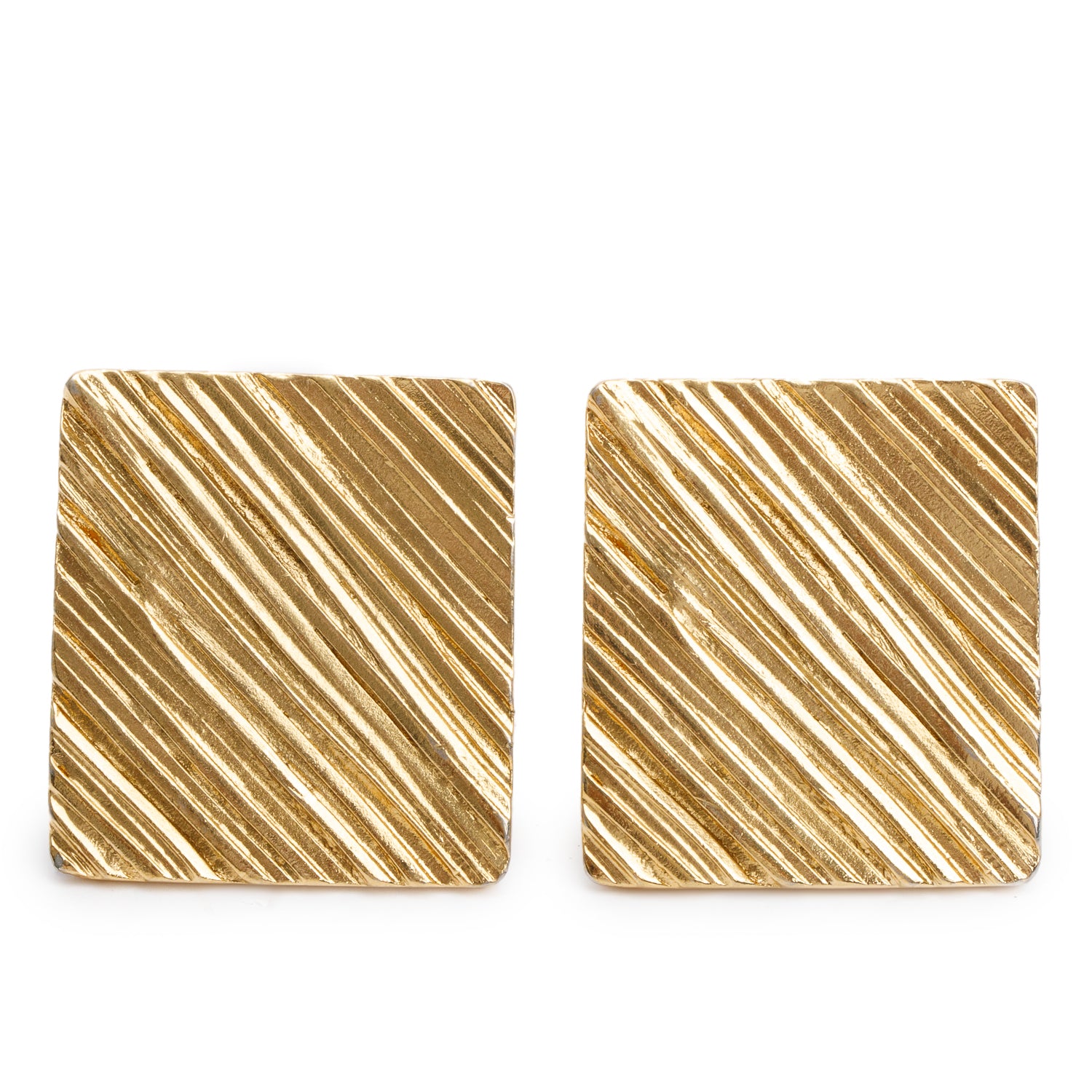 Saint Laurent Vintage Gold-Plated Textured Large Square Clip-On Earrings