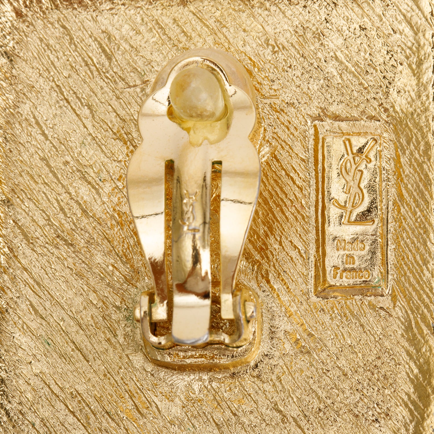 Saint Laurent Vintage Gold-Plated Textured Large Square Clip-On Earrings