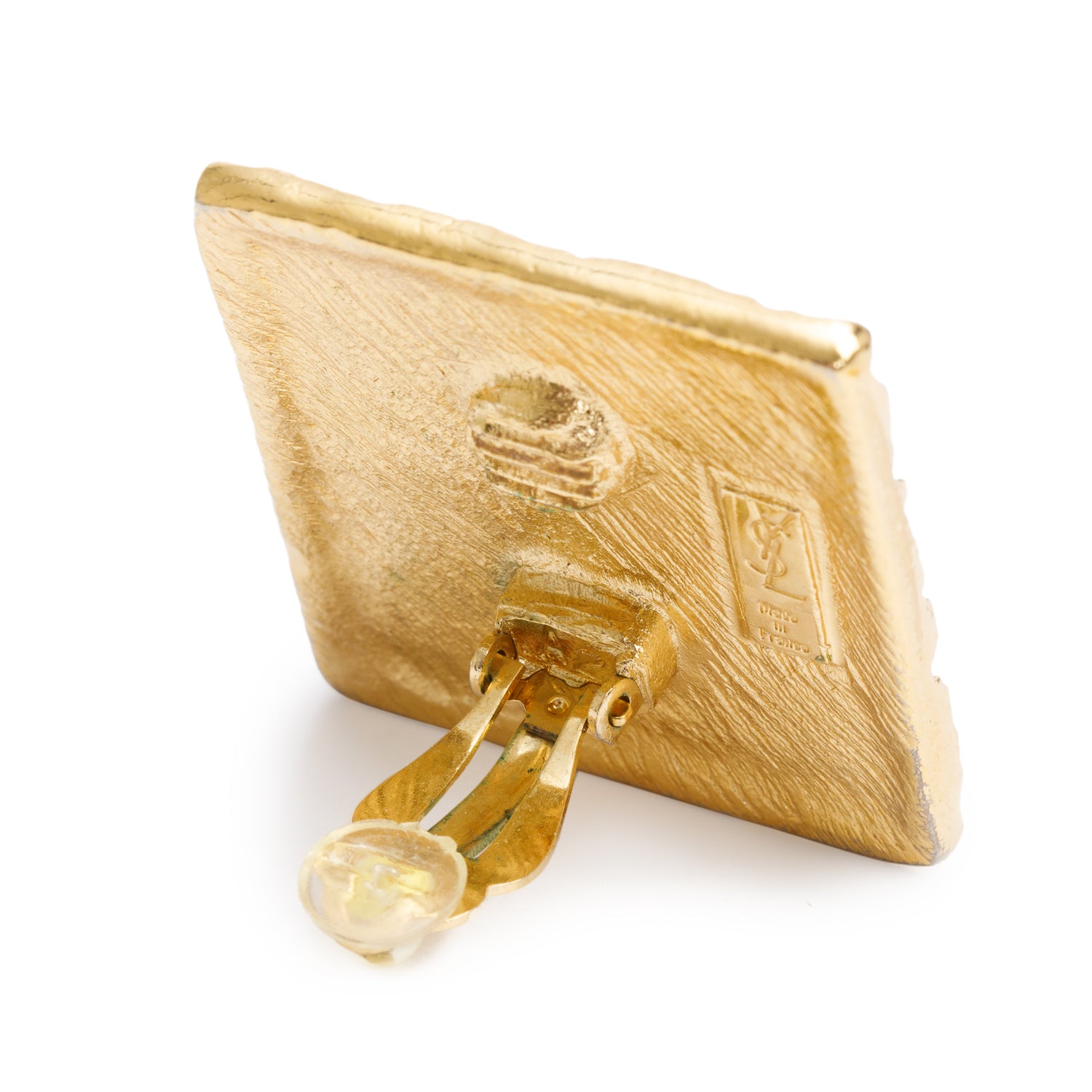 Saint Laurent Vintage Gold-Plated Textured Large Square Clip-On Earrings