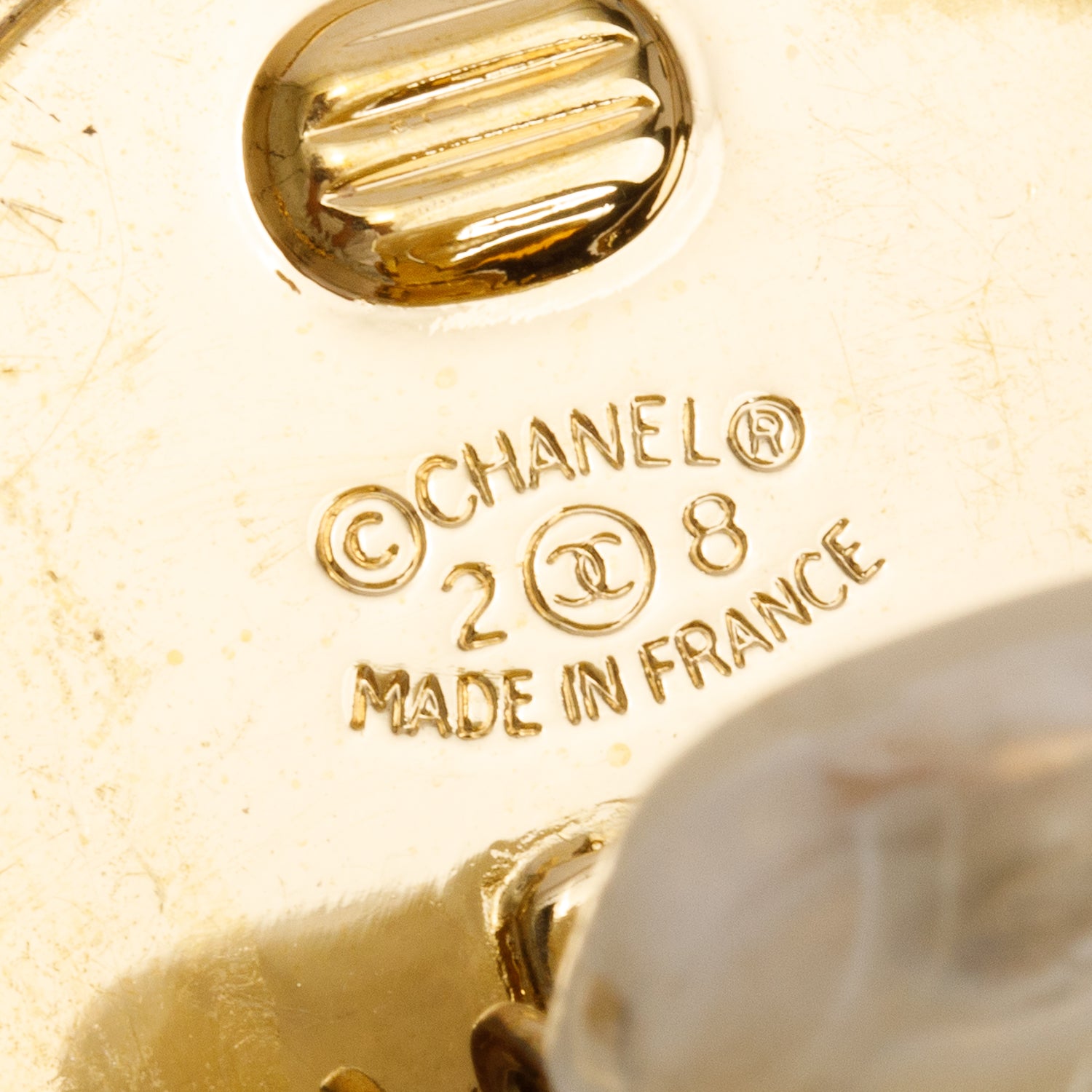 Chanel Vintage Gold-Plated Chain-Link & Black Leather Faux Pearl Large Clip-On Earrings