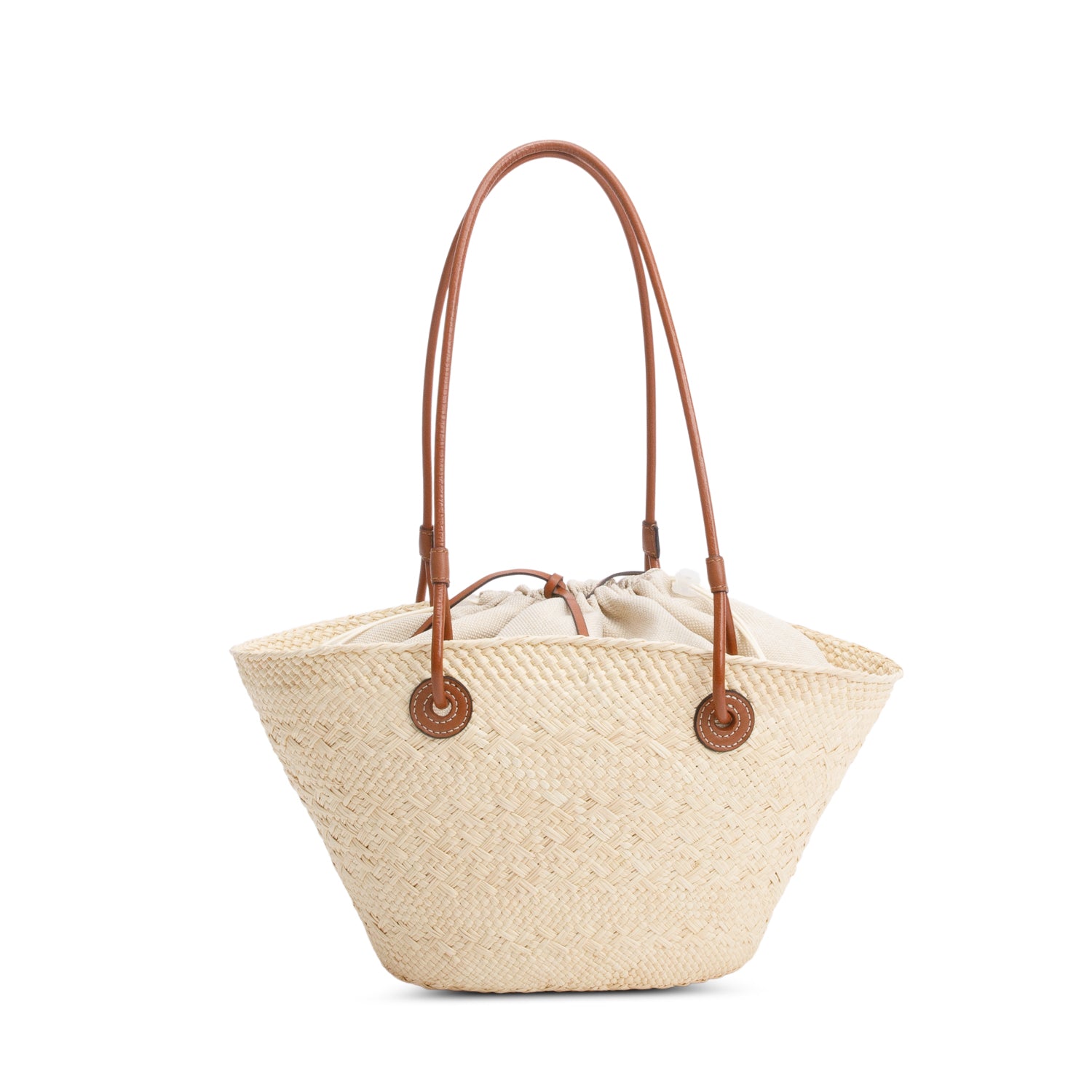 Loewe Neutral Iraca Palm Tan Leather Small Basket Bag