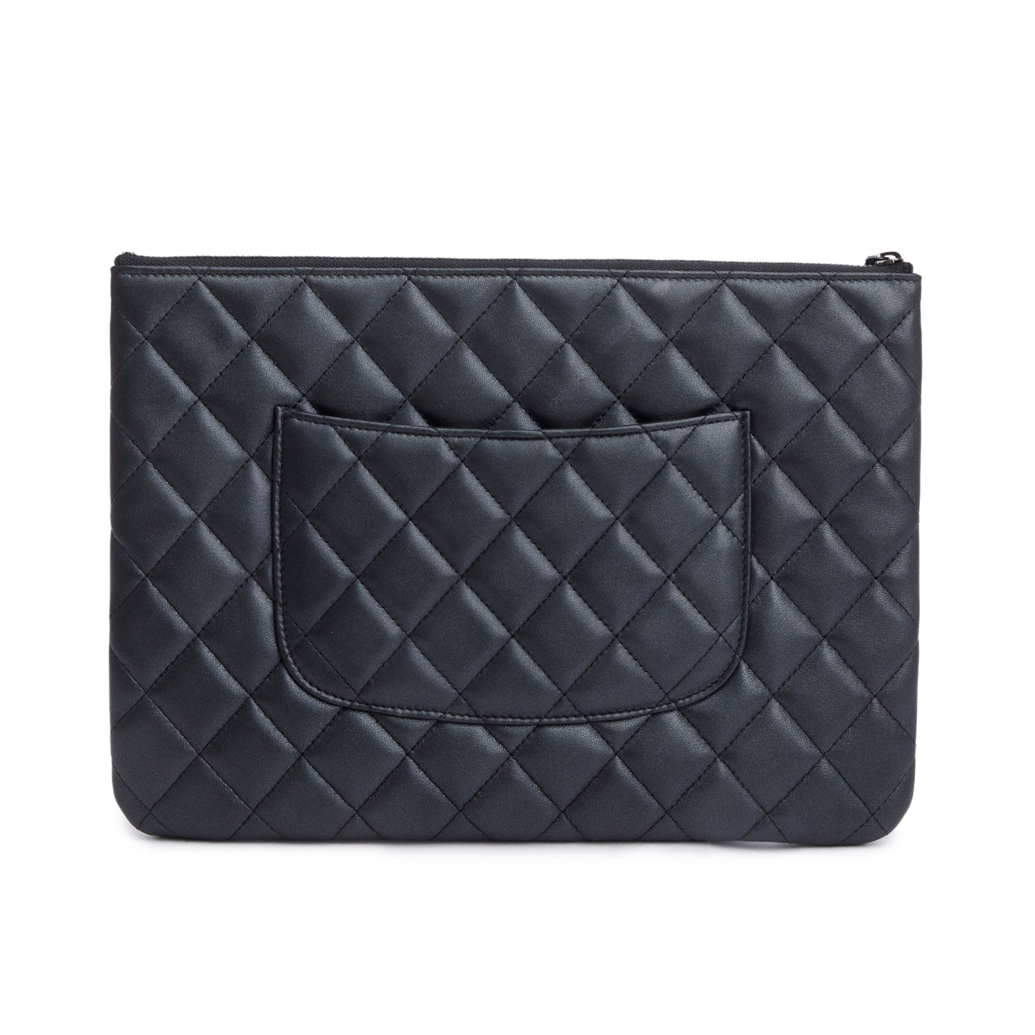 Chanel Black Quilted Lambskin Leather Medium O-Case Clutch w/ Box