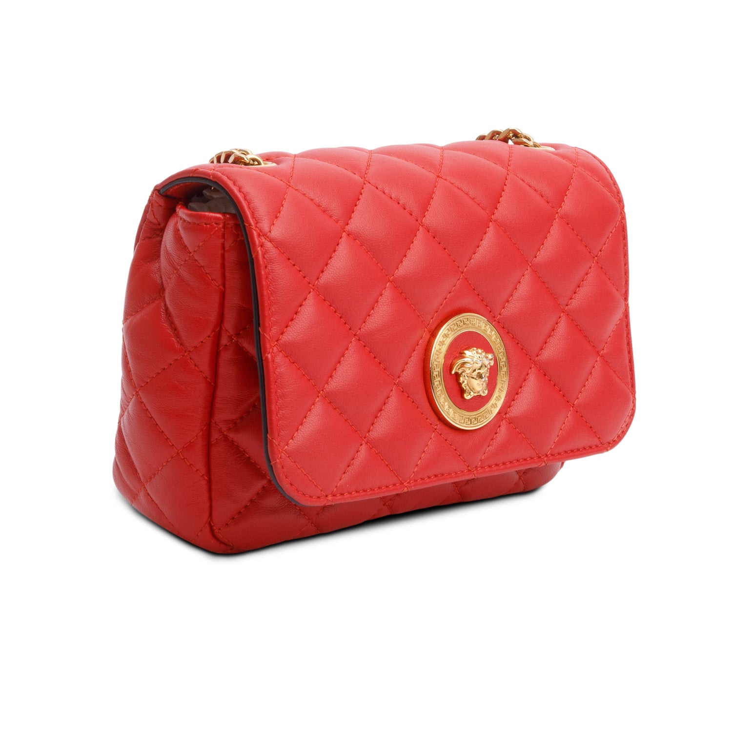 Versace Red Quilted Nappa Leather Medusa Chain Crossbody Bag
