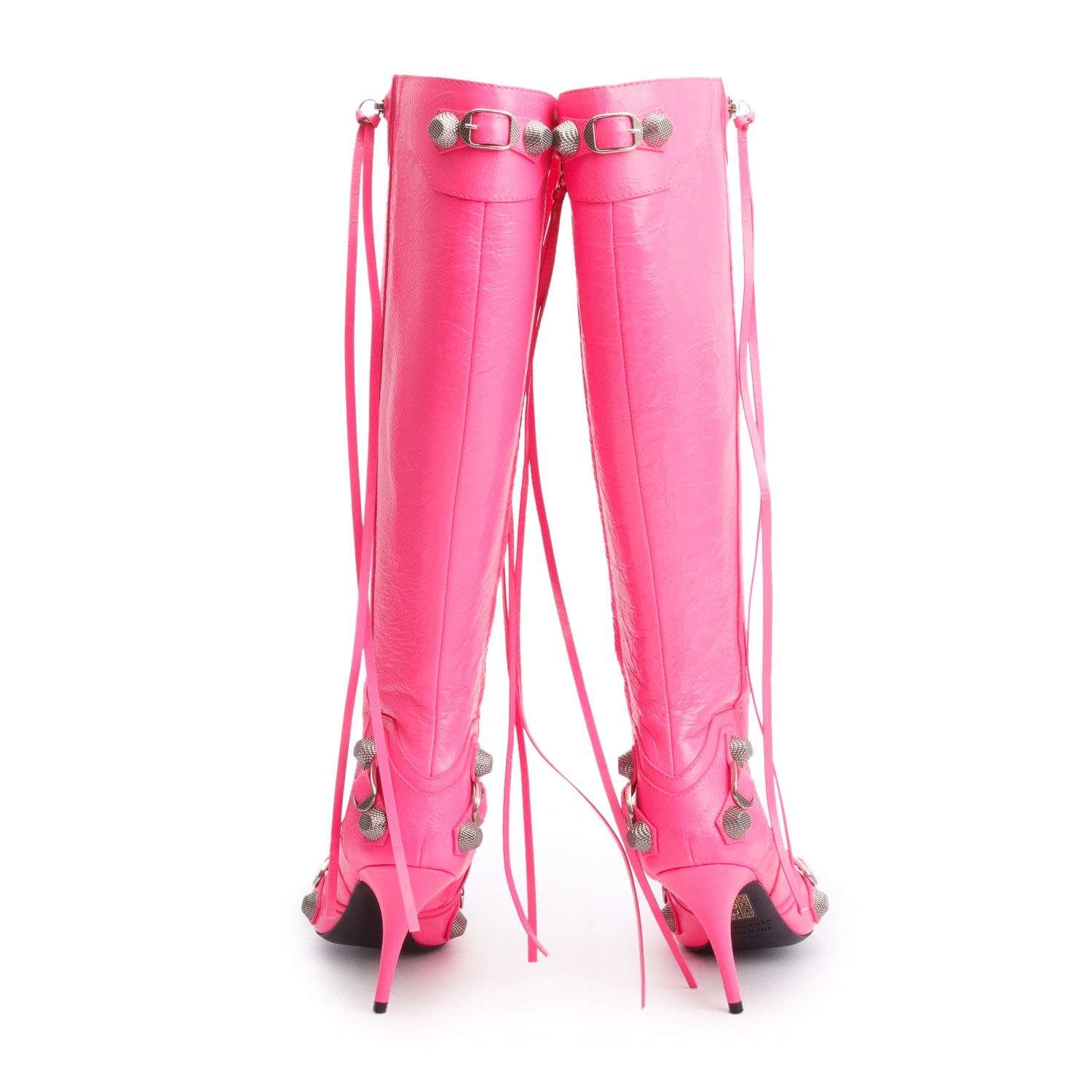 Balenciaga Pink Arena Leather Cagole Knee High Boots, Size 37 w/ Box