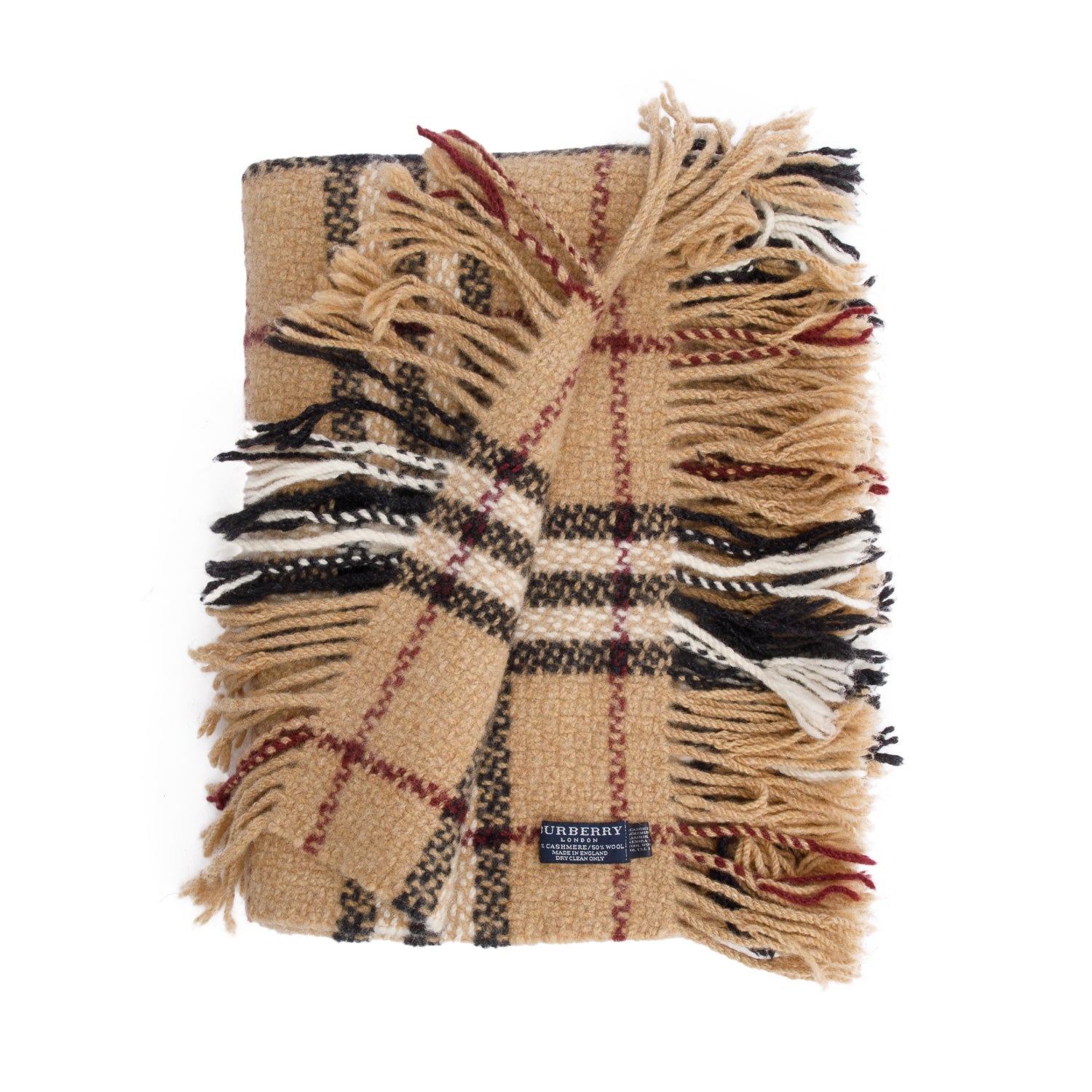 Burberry Beige Check Cashmere Wool Scarf