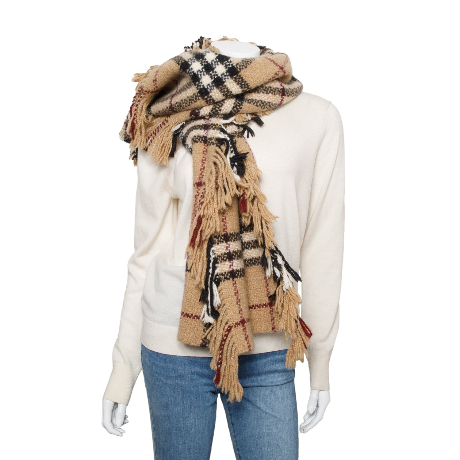 Burberry Beige Check Cashmere Wool Scarf
