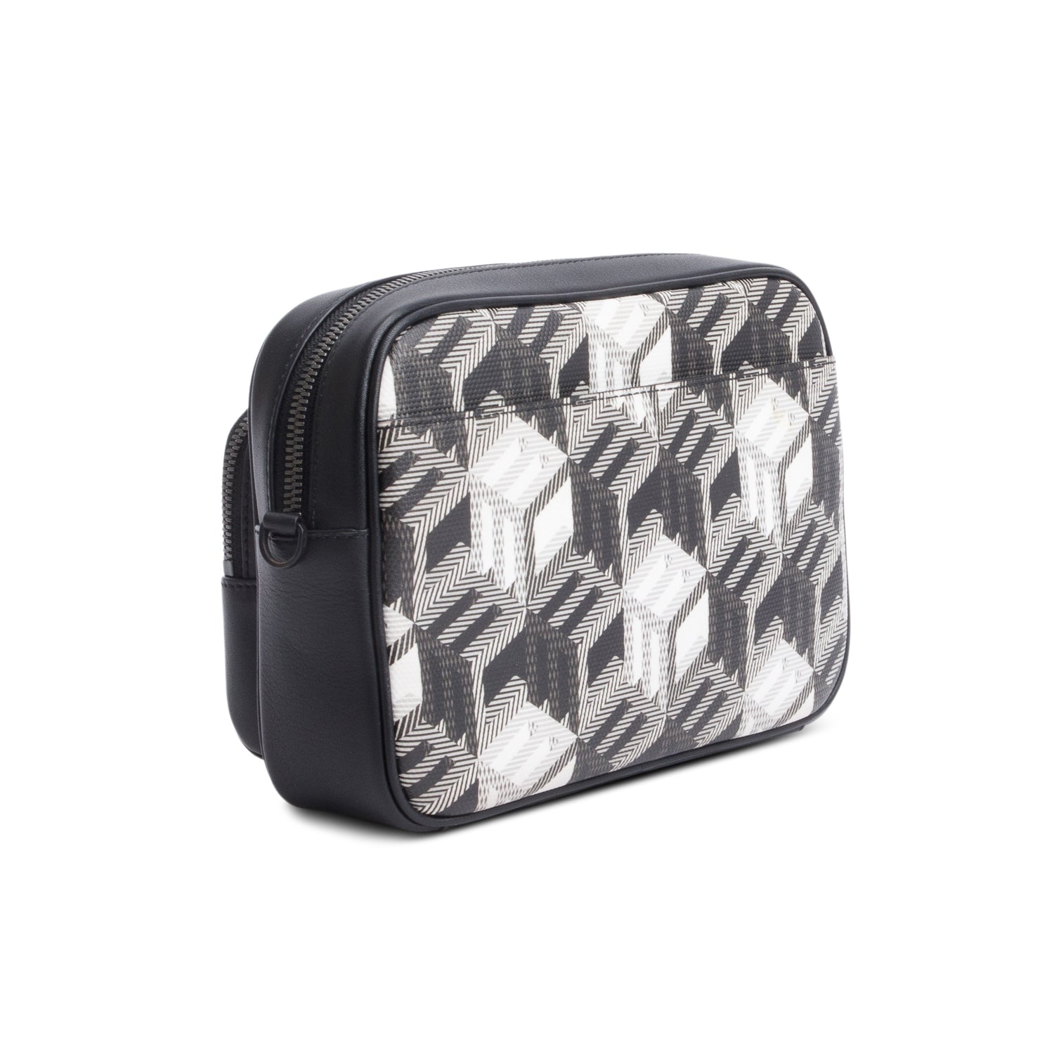 MCM Black/White Cubic Canvas Black Leather Trim Aren Crossbody Bag