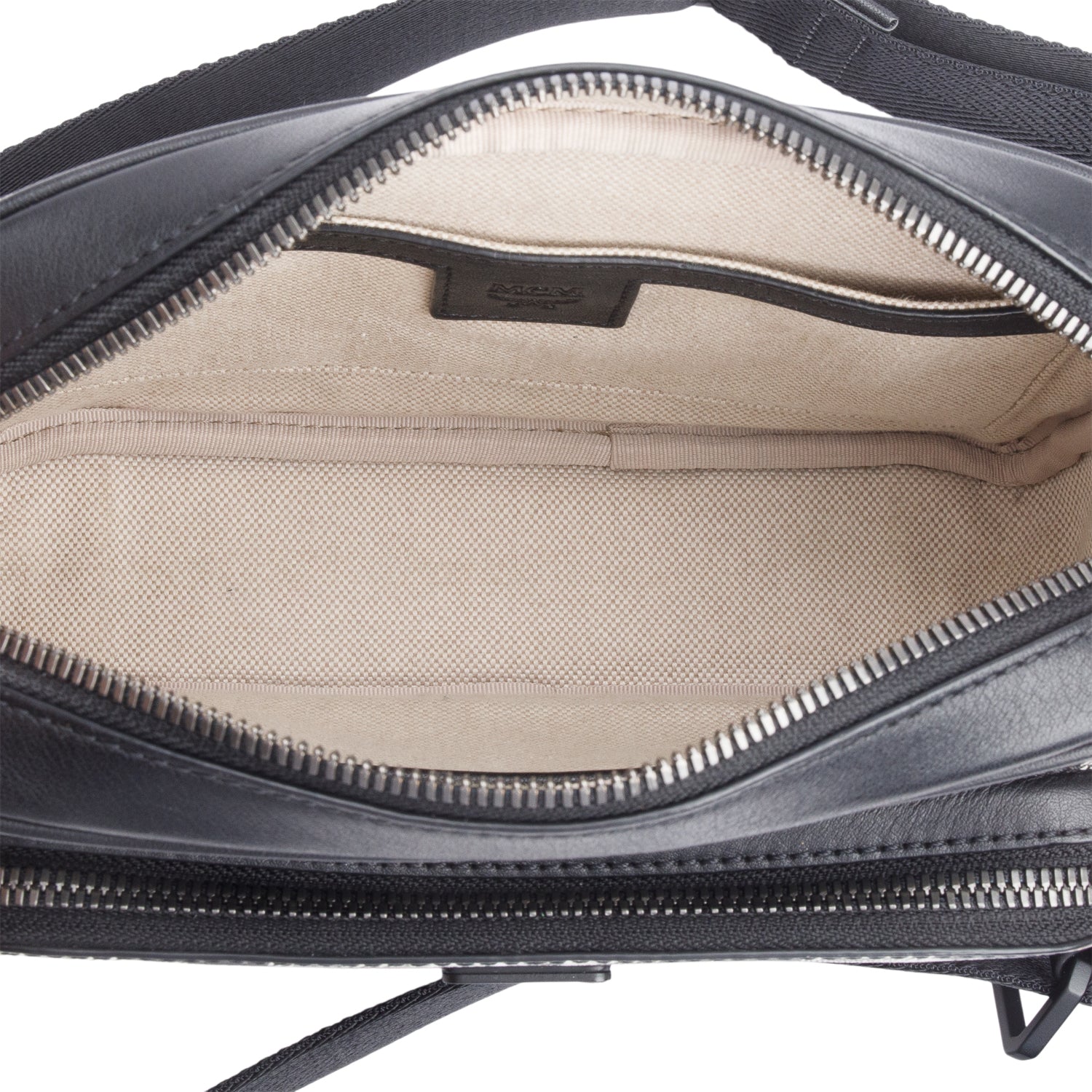 MCM Black/White Cubic Canvas Black Leather Trim Aren Crossbody Bag