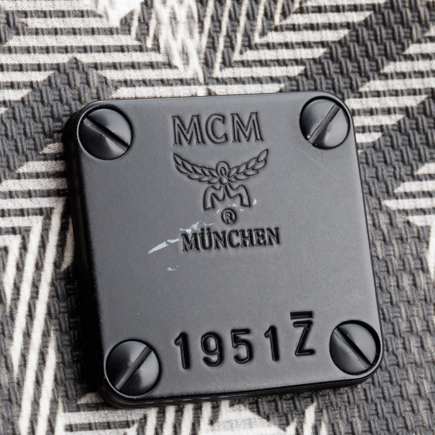 MCM Black/White Cubic Canvas Black Leather Trim Aren Crossbody Bag