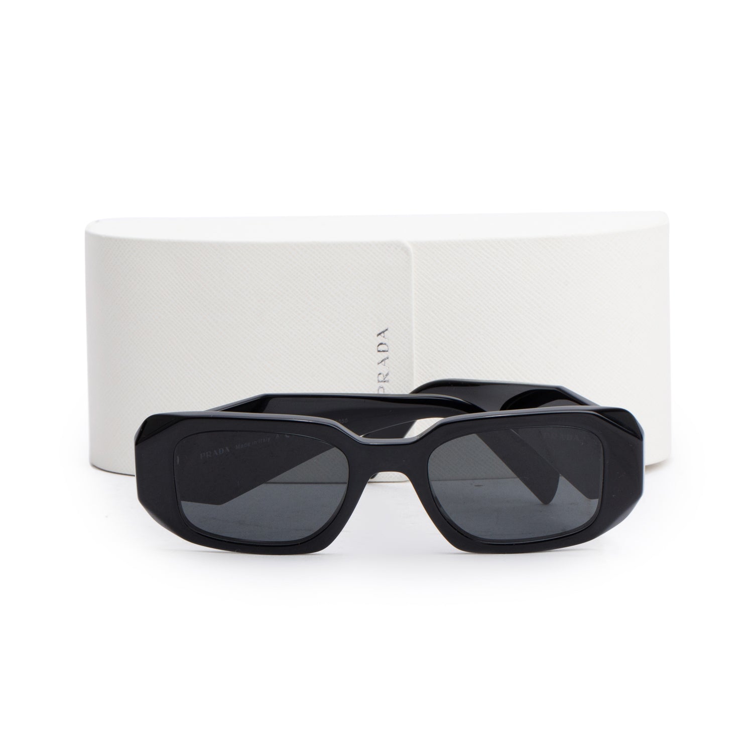 Prada SPR 17W Black Acetate Symbole Rectangular Sunglasses w/ Case