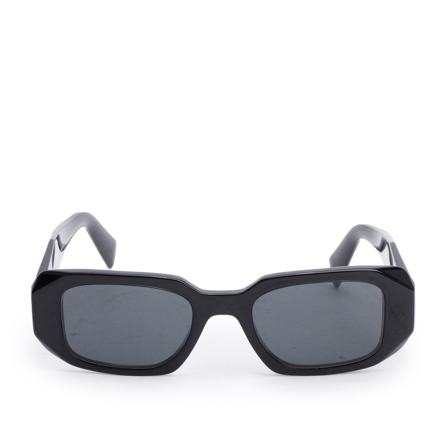 Prada SPR 17W Black Acetate Symbole Rectangular Sunglasses w/ Case