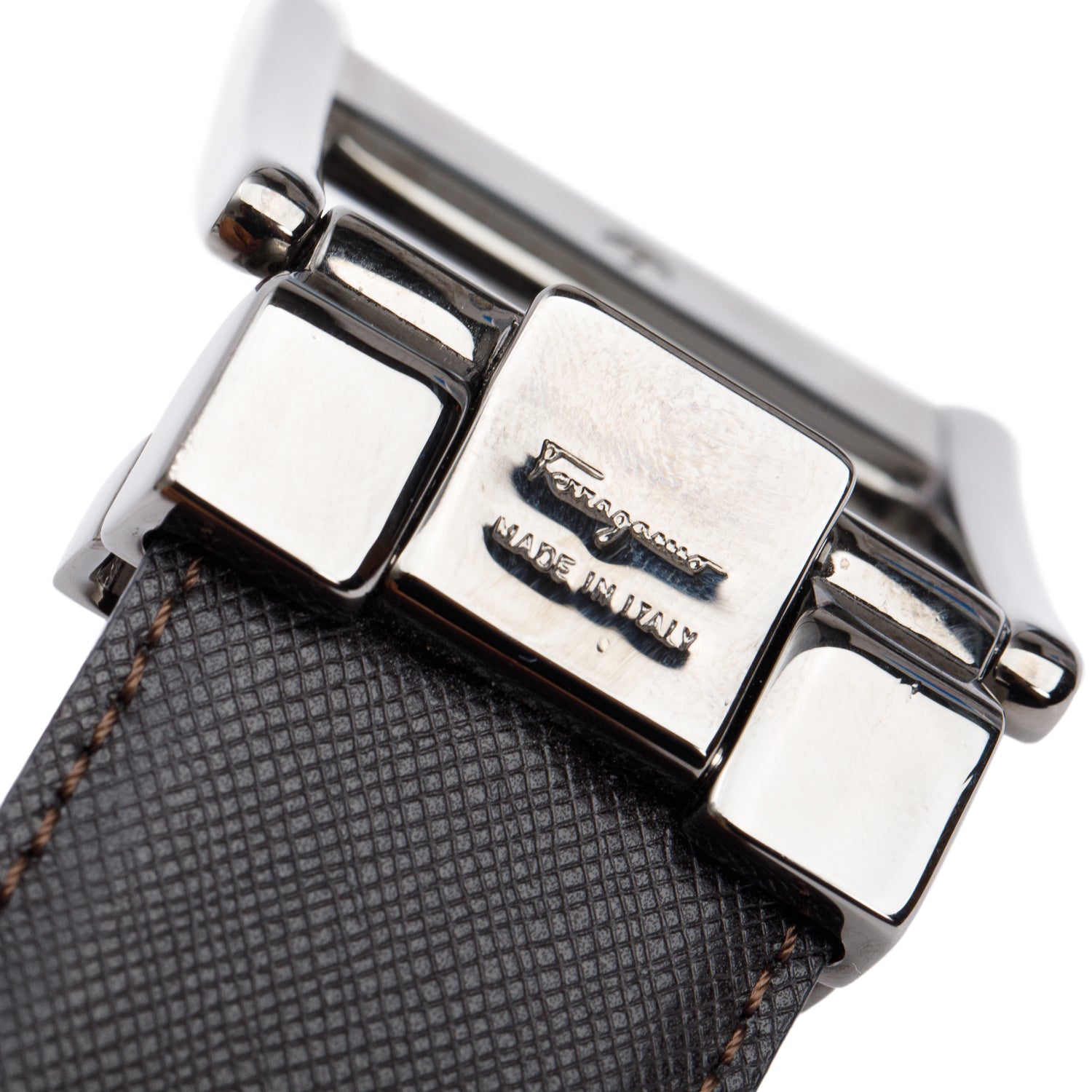 Ferragamo Black/Brown Leather Reversible Adjustable Rectangular Buckle Belt